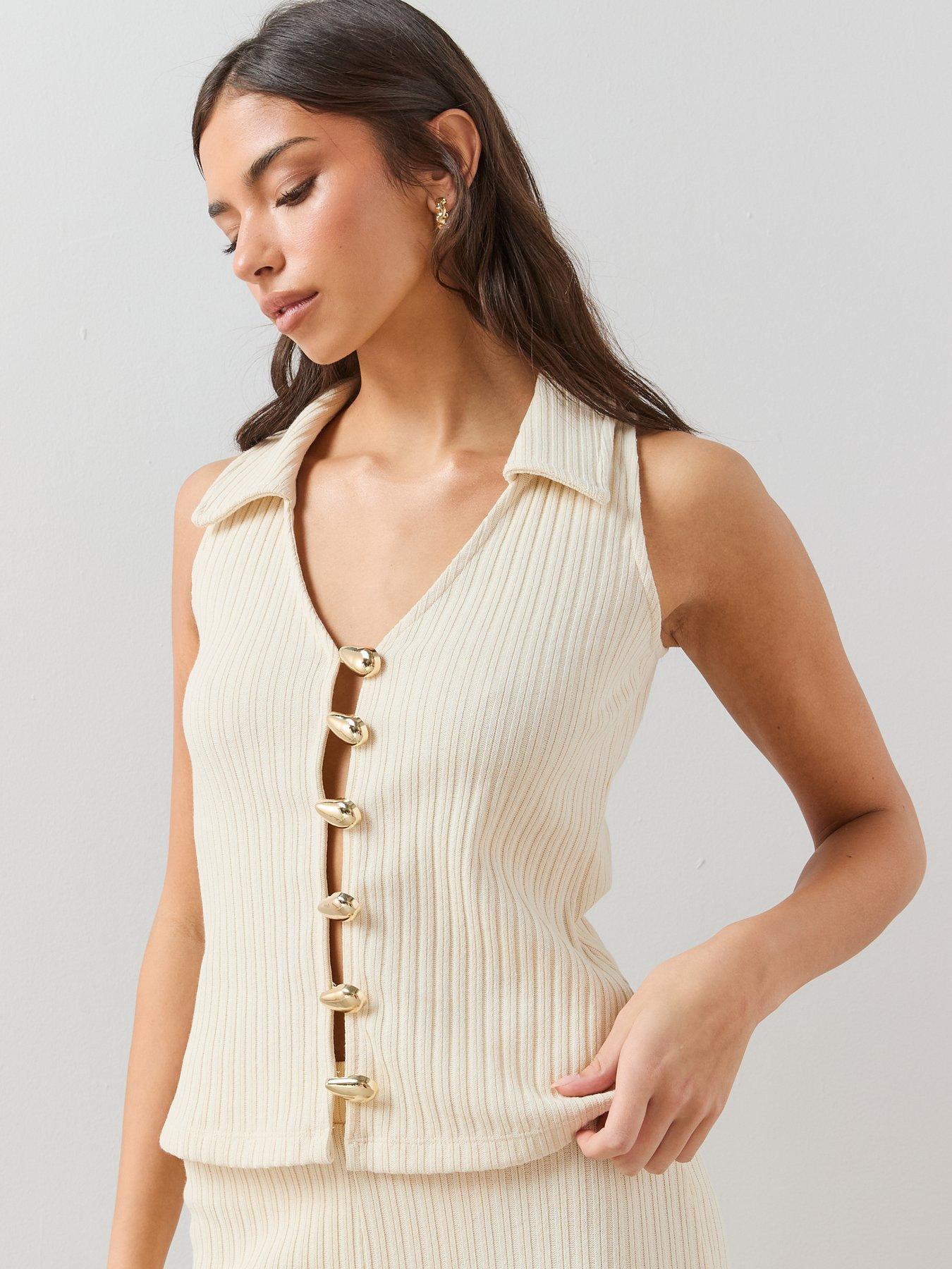 The Very Collection Textured Rib Button Up Co Ord Top - Cream | Very