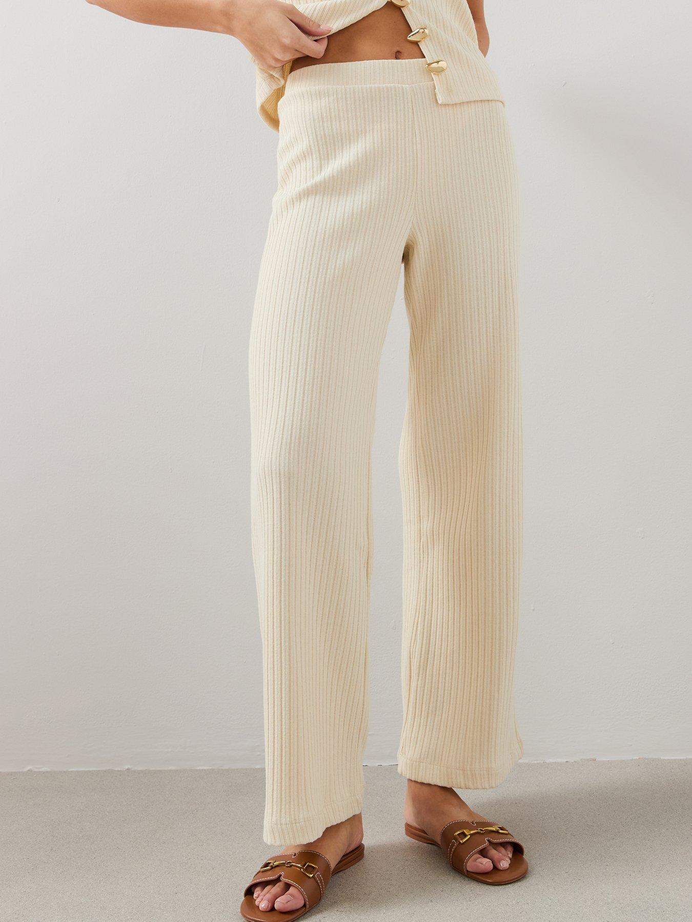 Image 3 of 6 of The Very Collection Textured Rib Wide Leg Co Ord Trousers - Cream