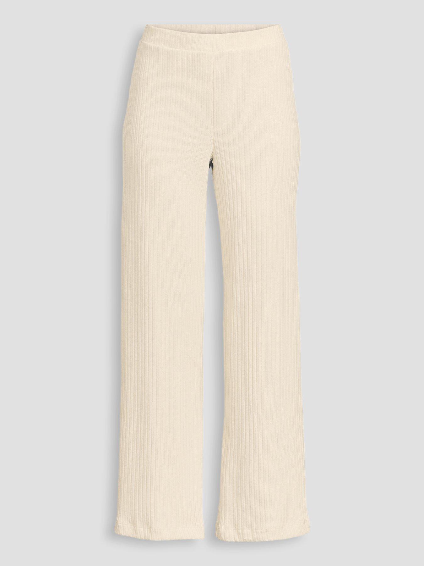 The Very Collection Textured Rib Wide Leg Co Ord Trousers - Cream | Very