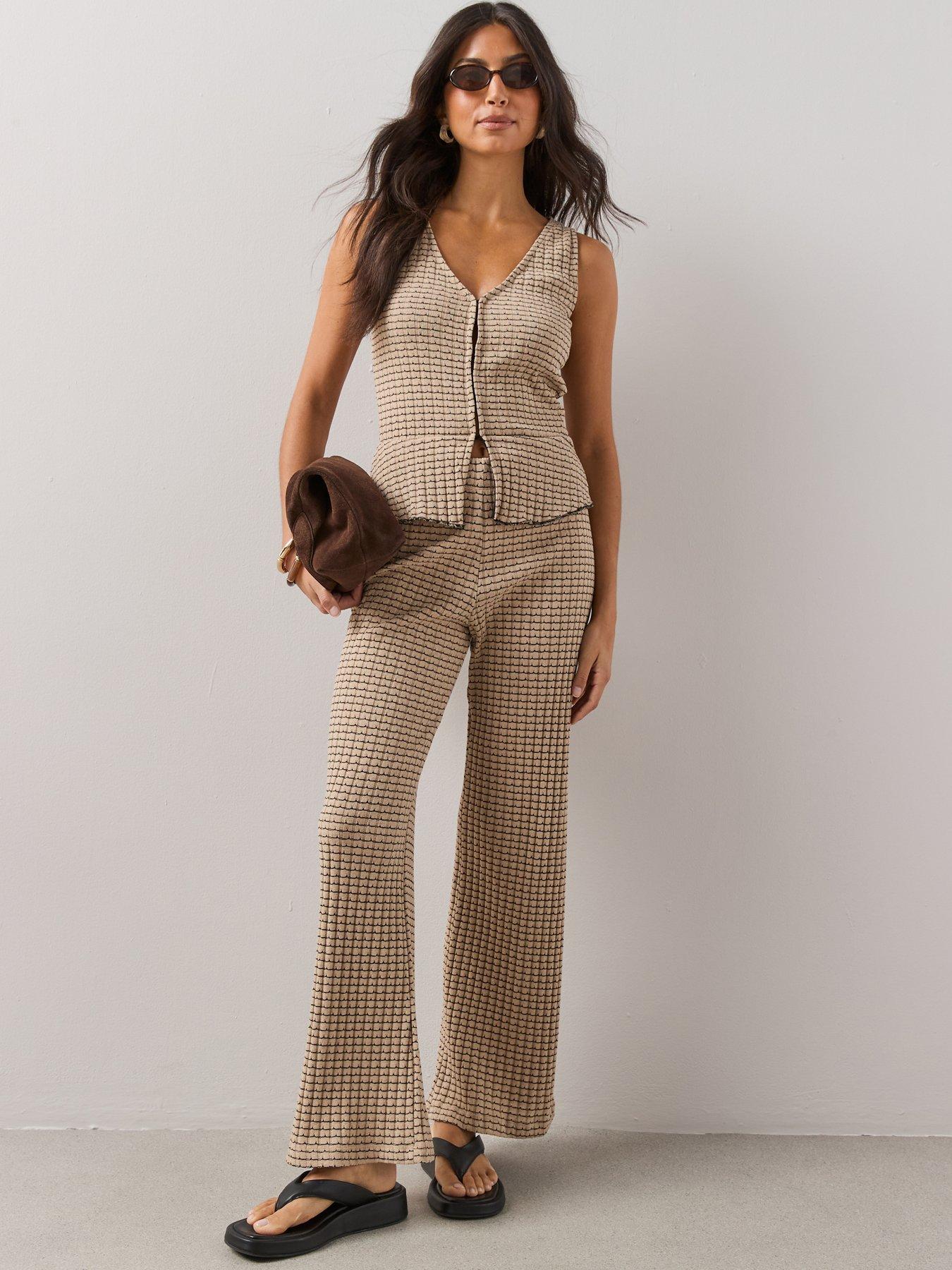 Image 1 of 7 of The Very Collection Textured Wide Leg Trousers - Multi