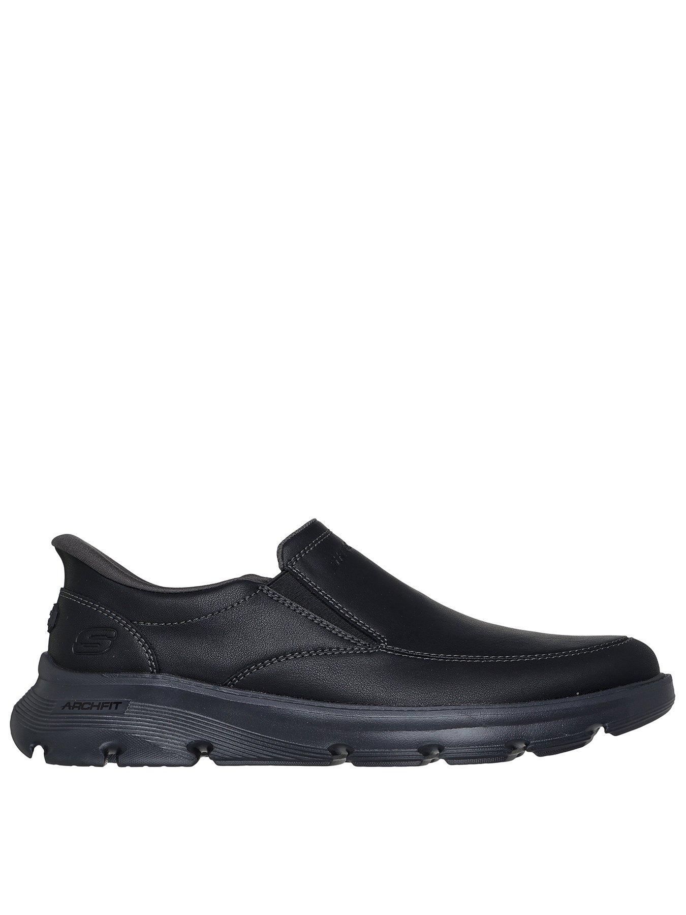 Skechers Leather Slip-On Shoes - Black