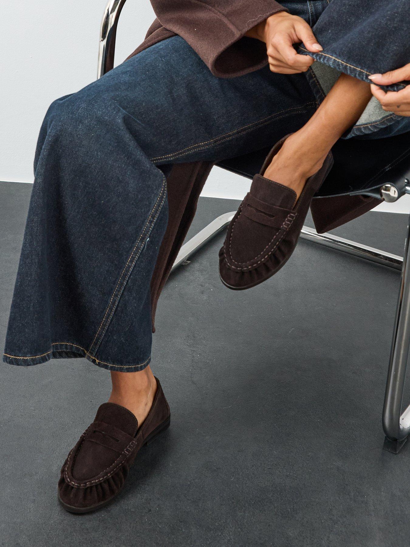 Image 1 of 7 of The Very Collection Wide Fit Real Suede Penny Loafer - Chocolate