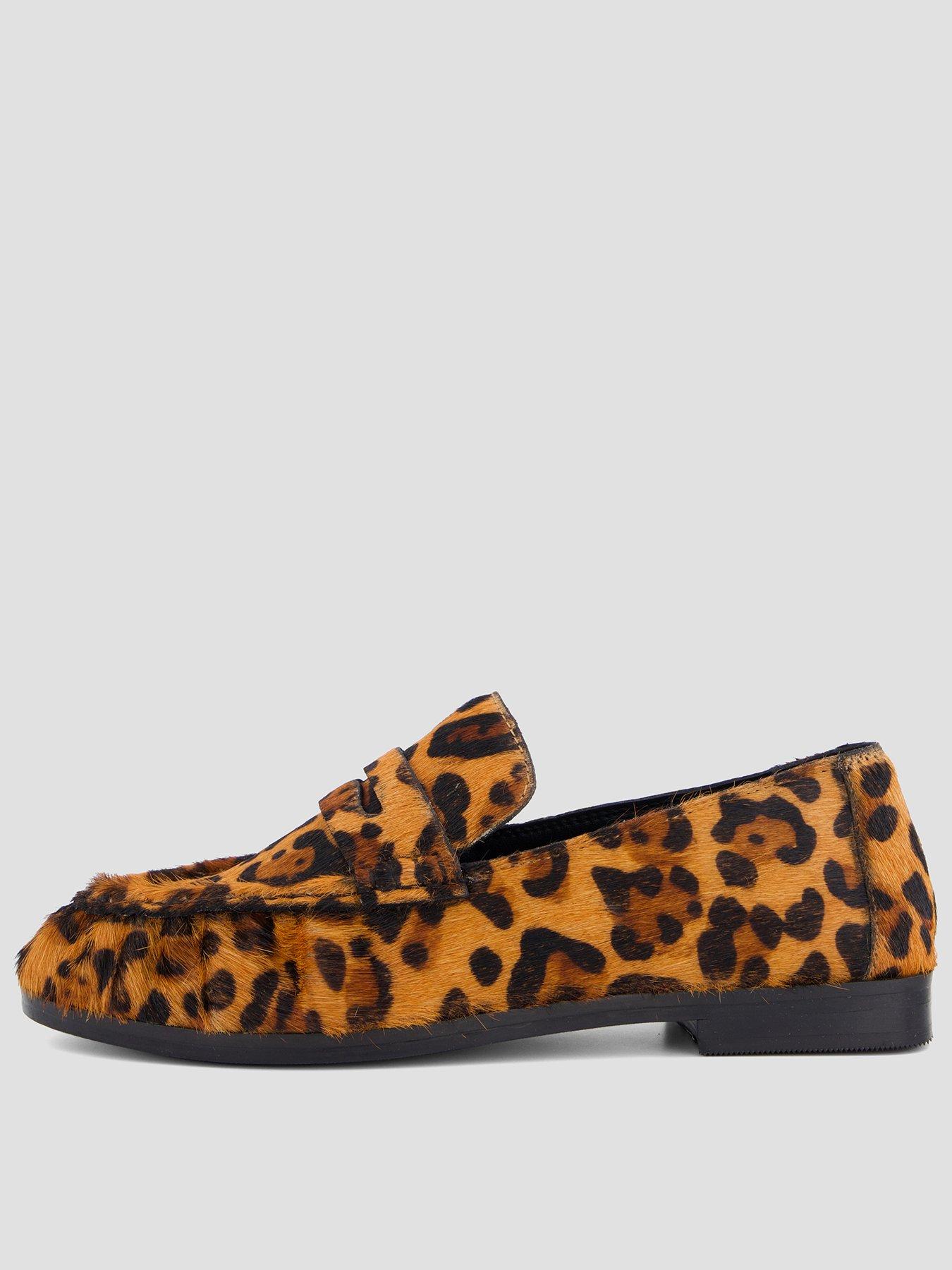 Image 1 of 7 of The Very Collection Wide Fit Leather Penny Loafer - Leopard