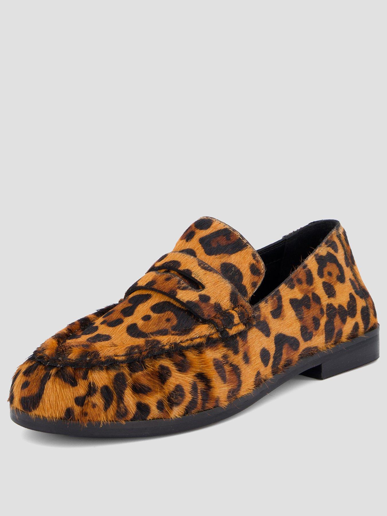Image 2 of 7 of The Very Collection Wide Fit Leather Penny Loafer - Leopard