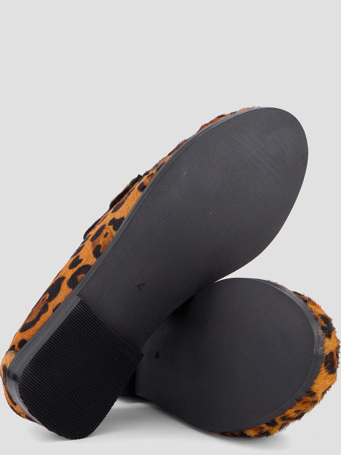 Image 4 of 7 of The Very Collection Wide Fit Leather Penny Loafer - Leopard