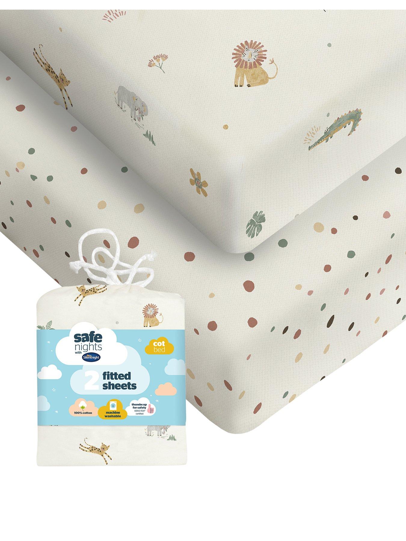 Image 1 of 7 of Silentnight Safe Nights Fitted Sheet - Cot Bed - Safari - 2 Pack