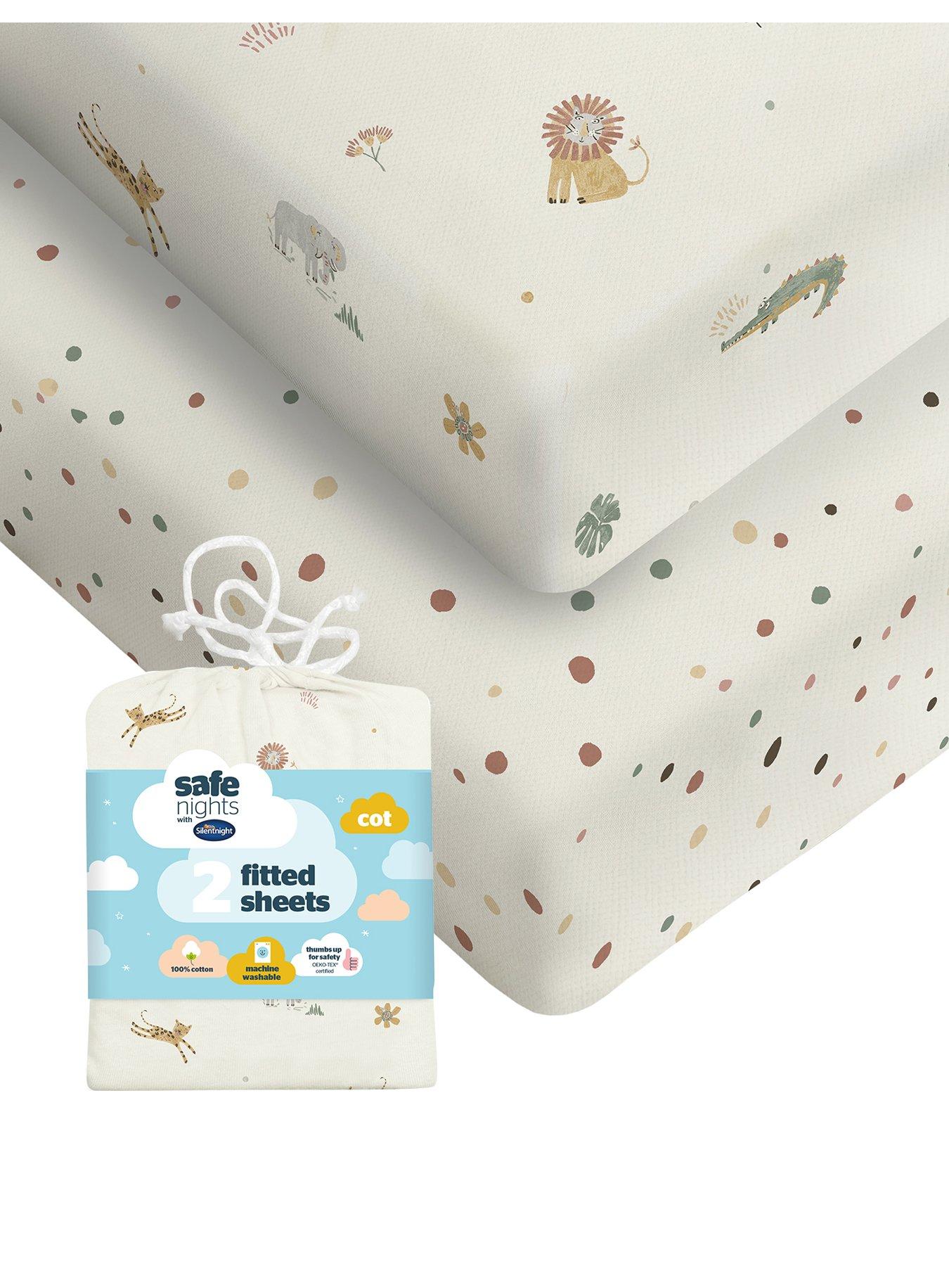 Image 1 of 7 of Silentnight Safe Nights Fitted Sheet - Cot - Safari - 2 Pack