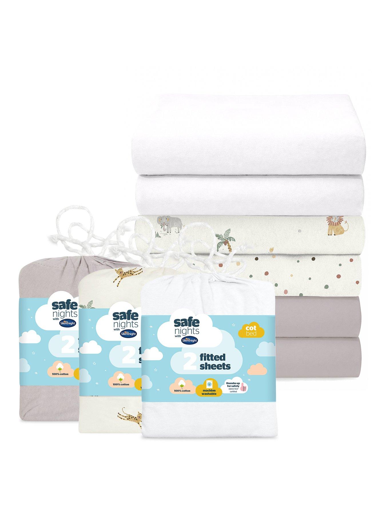 Silentnight Safe Nights Fitted Sheet - Cot Bed - Grey, Safari Print and White - 6 Pack Bundle (3 x 2 packs)