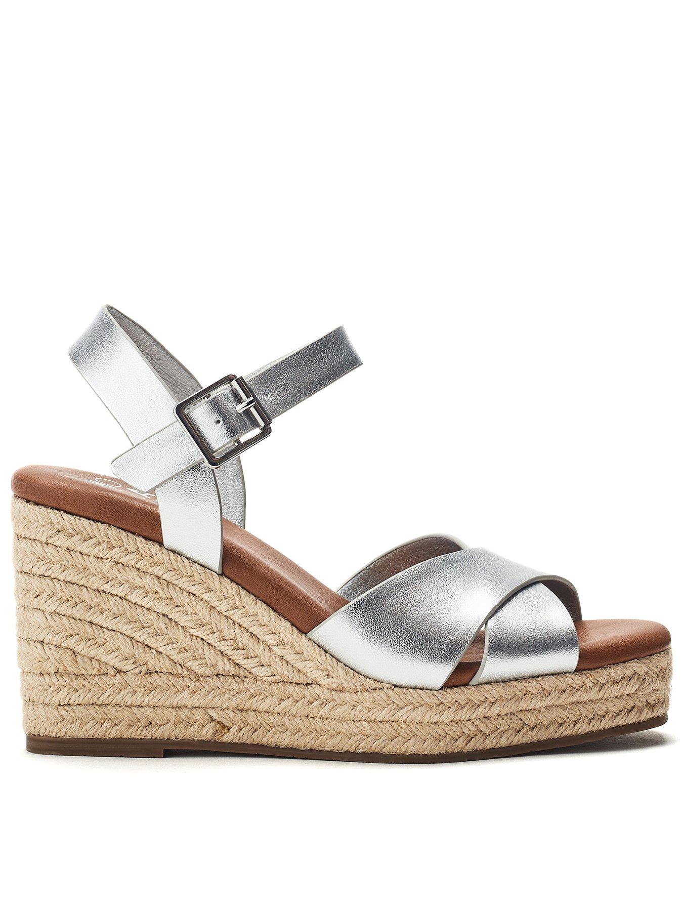 Moda In Pelle Jasminium Silver Leather Cross Over Jute Wedge