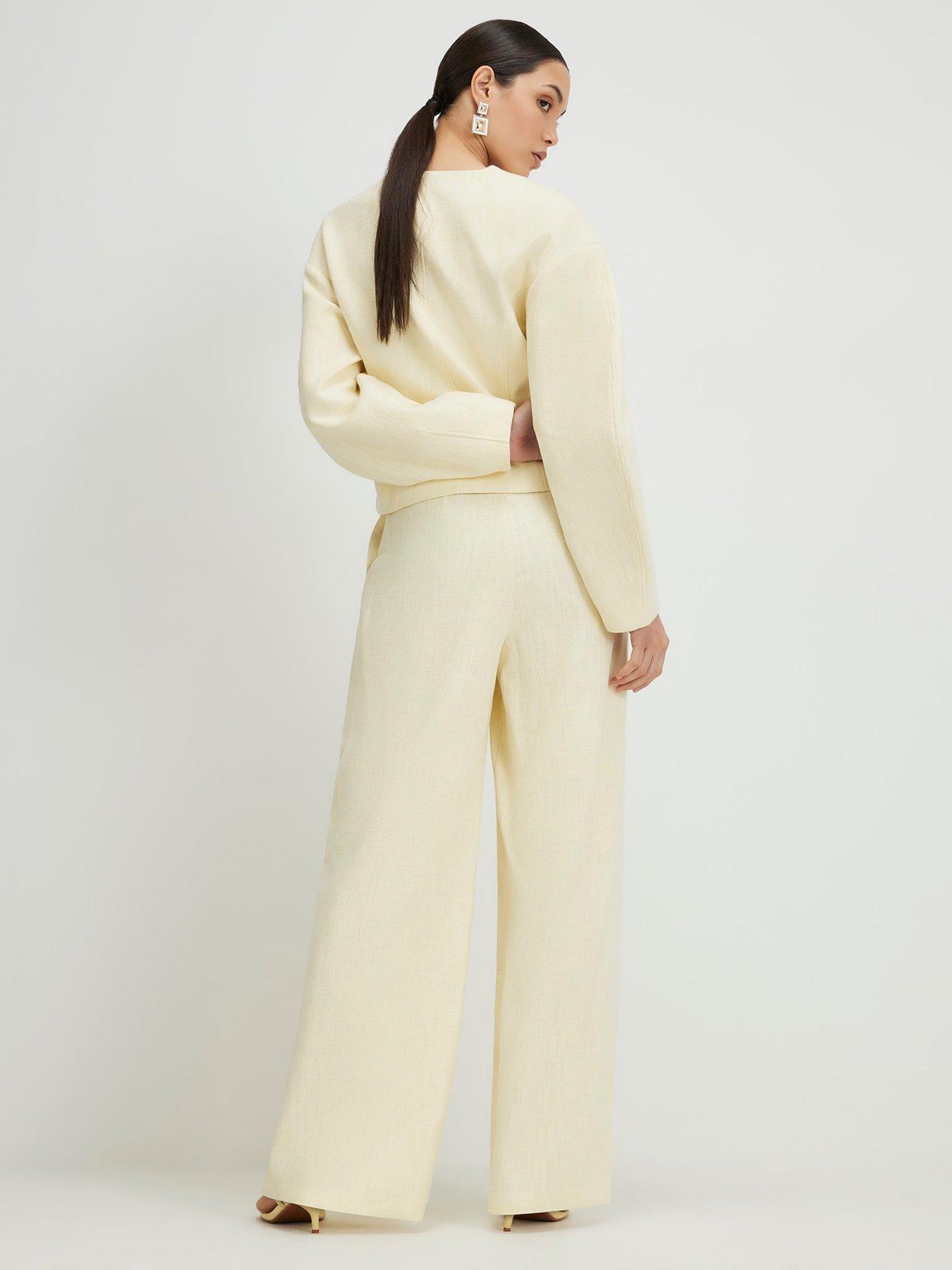 Image 2 of 5 of River Island Linen Co-ord Wide Leg Trousers - Yellow