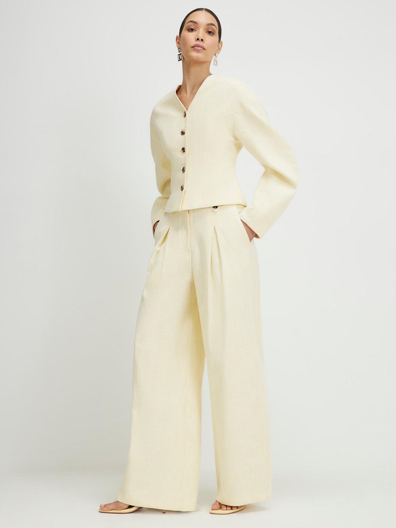Image 3 of 5 of River Island Linen Co-ord Wide Leg Trousers - Yellow