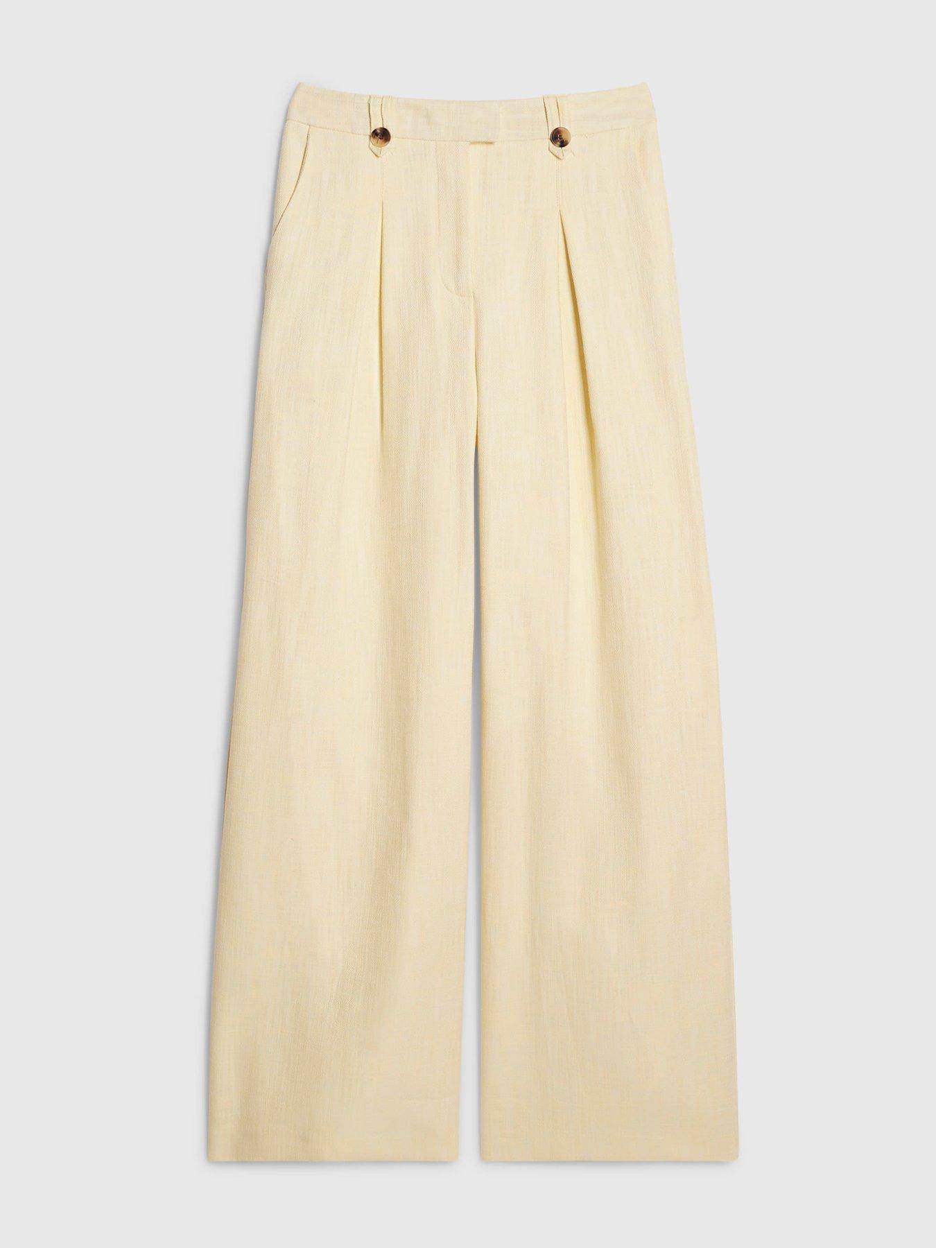 Image 4 of 5 of River Island Linen Co-ord Wide Leg Trousers - Yellow