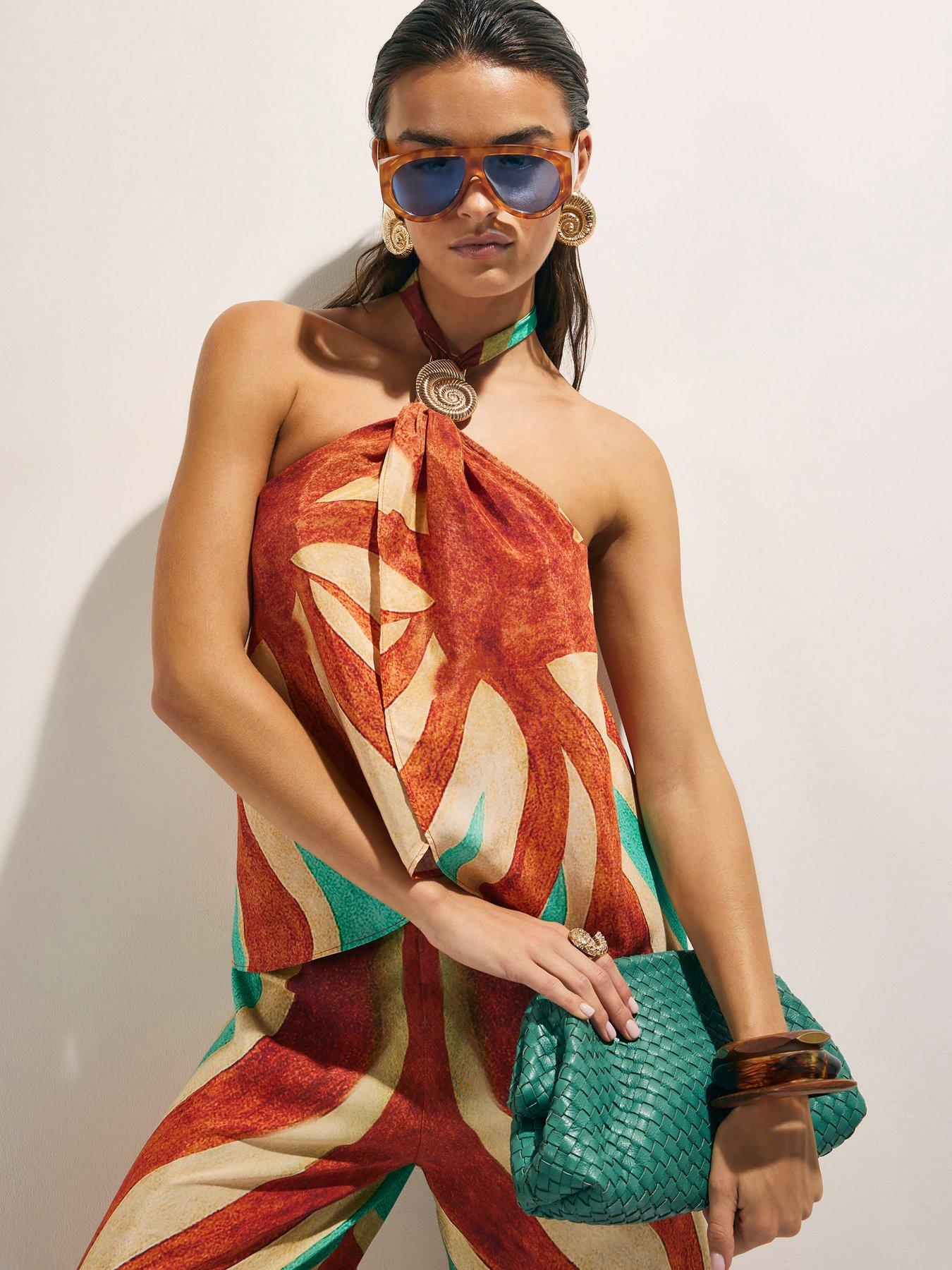 Image 1 of 4 of River Island Swirl Print Halter - Brown