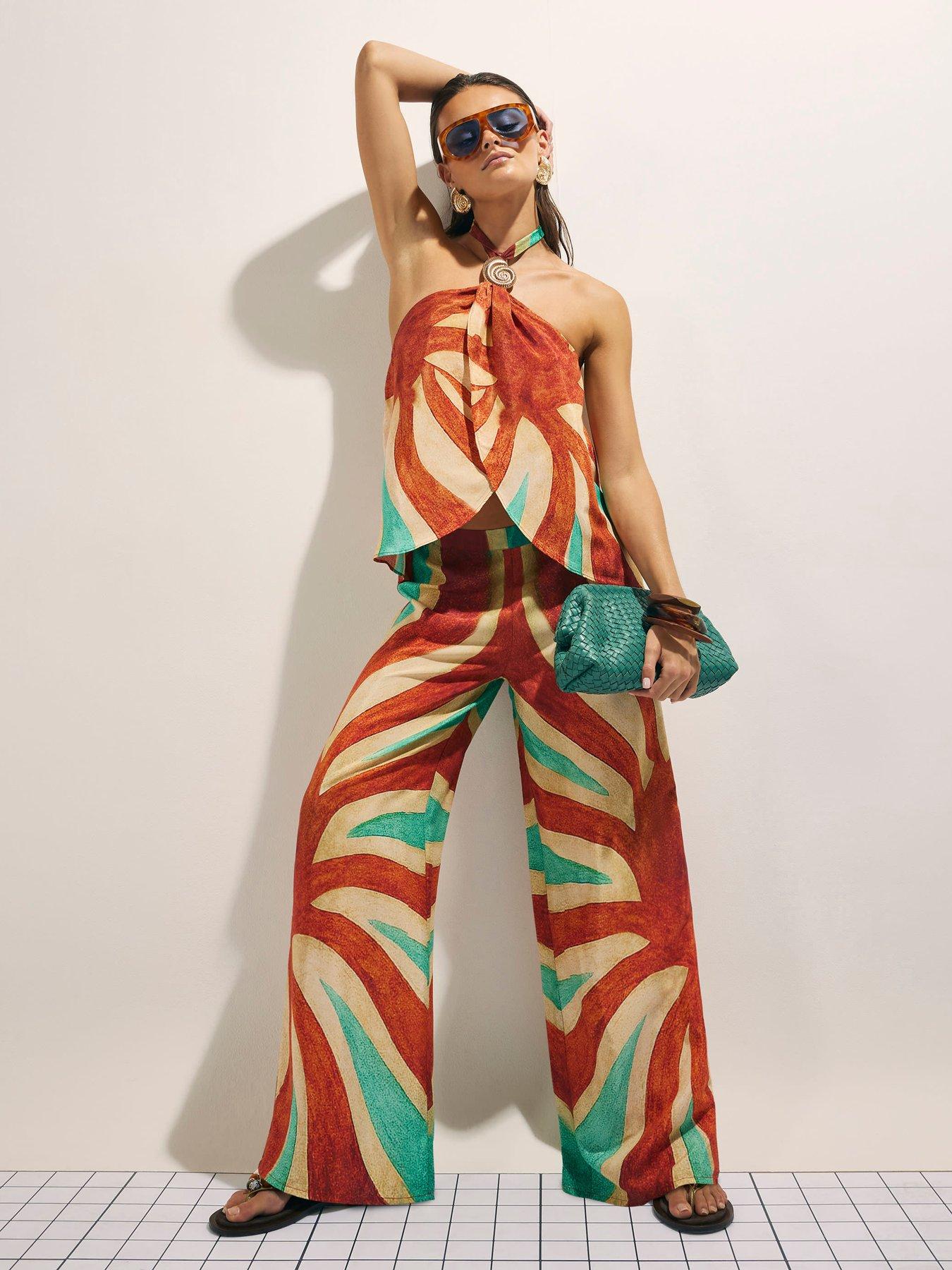 Image 1 of 4 of River Island Swirl Print Trousers - Brown
