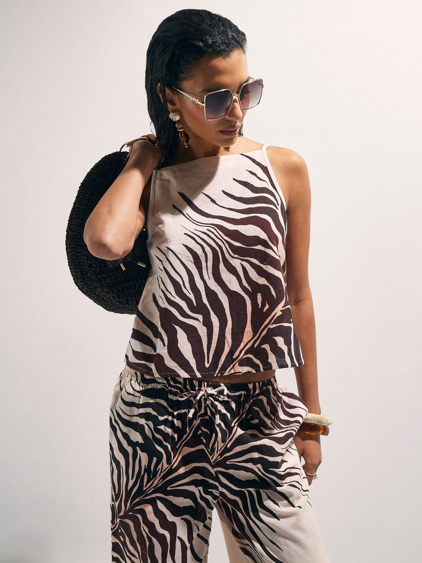 River Island Animal Print Linen Blend Tank - Cream