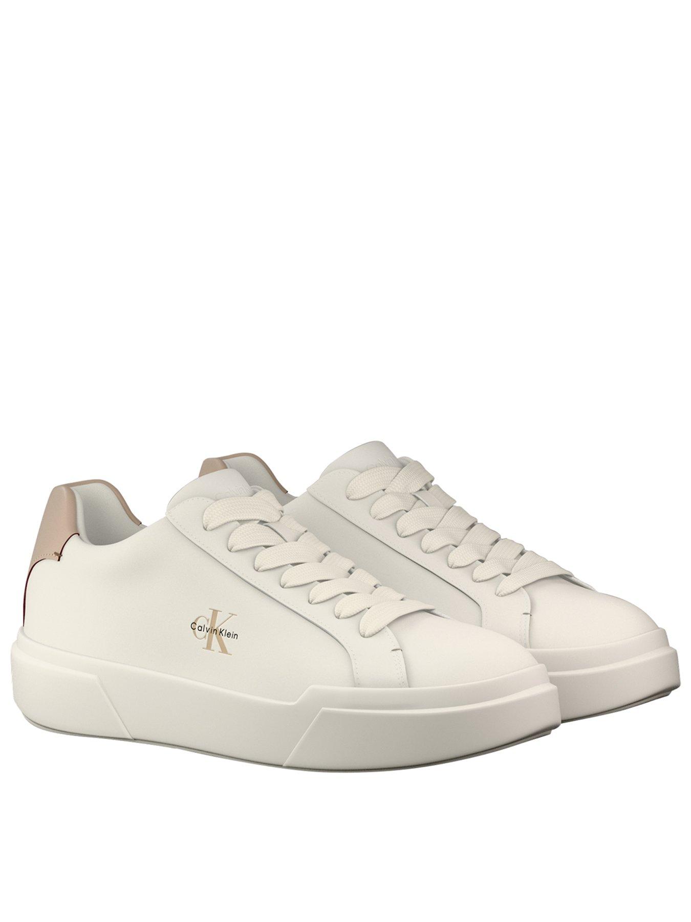Calvin Klein Chunky Cupsole Laceup Leather Trainer, Off White, Size 40, Men