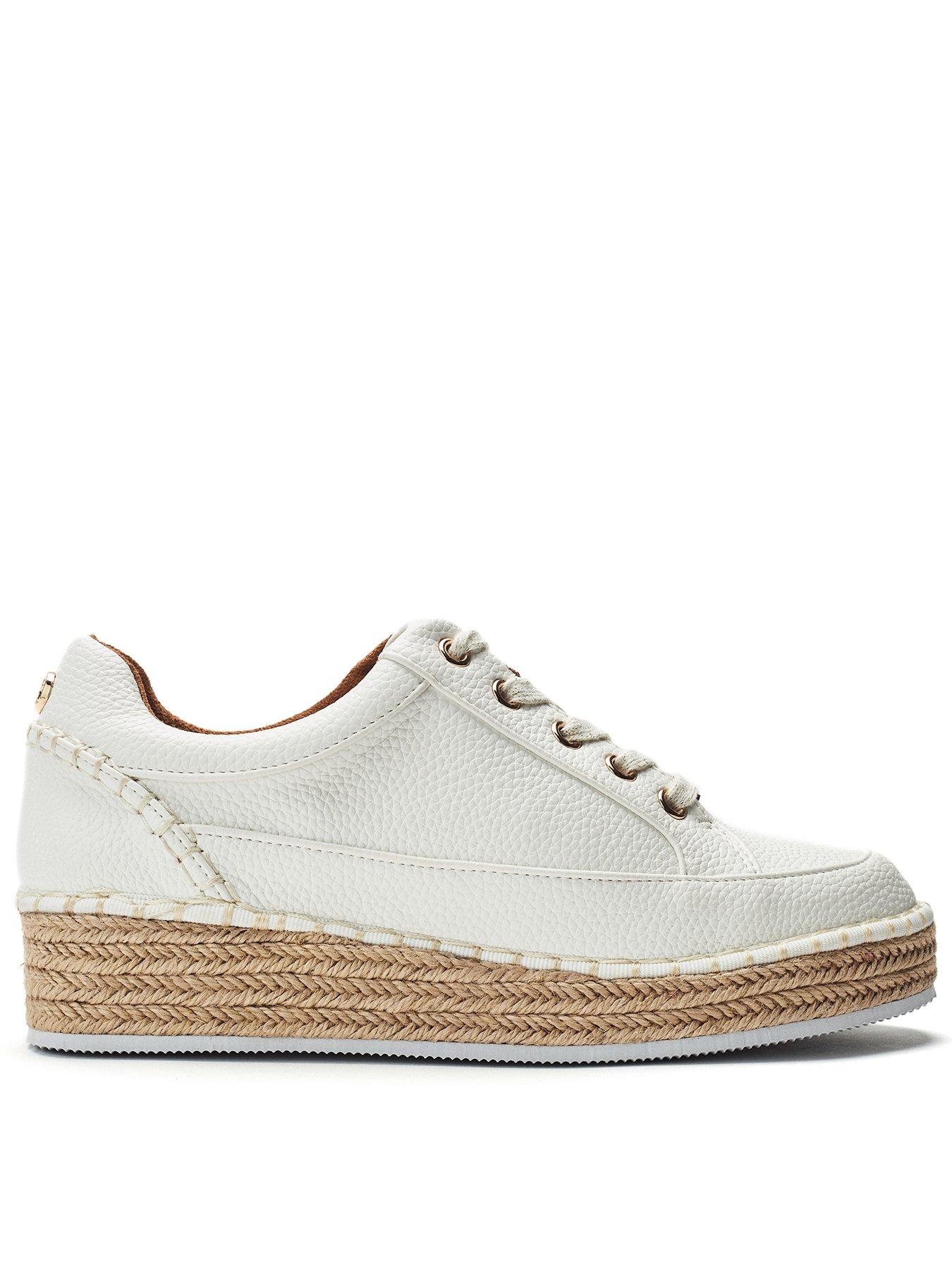 Moda In Pelle Corie White Porvair Espadrile Wedge Lace Up Trainer