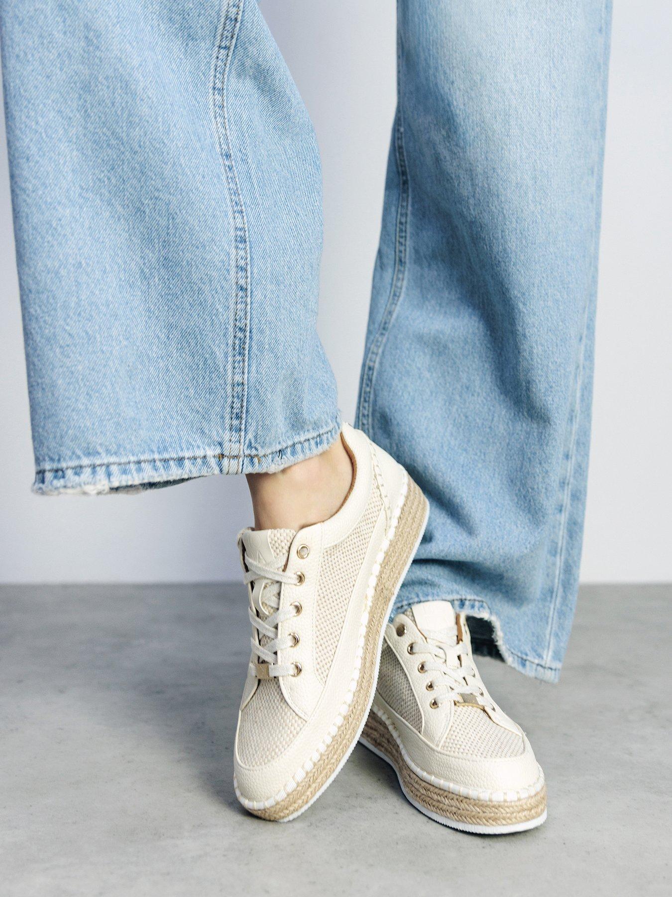 Moda In Pelle Corie Off White Porvair Espadrile Wedge Lace Up Trainer