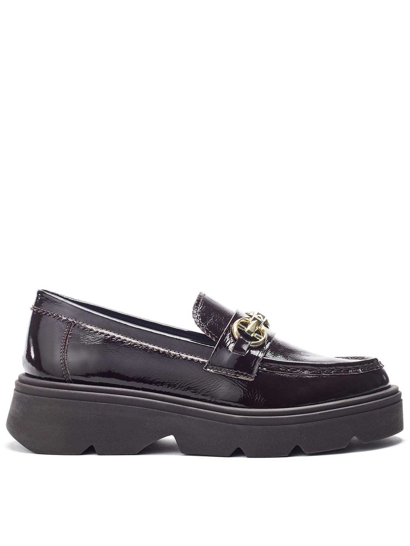 Image 1 of 4 of Moda In Pelle Eisa Dark Brown Leather Chunky Loafer With Detailed Apron Trim