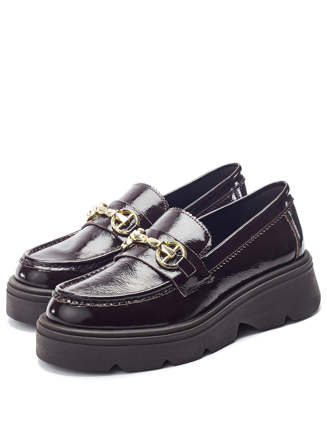 Image 2 of 4 of Moda In Pelle Eisa Dark Brown Leather Chunky Loafer With Detailed Apron Trim