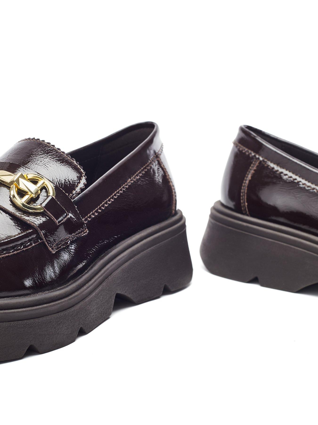 Image 3 of 4 of Moda In Pelle Eisa Dark Brown Leather Chunky Loafer With Detailed Apron Trim