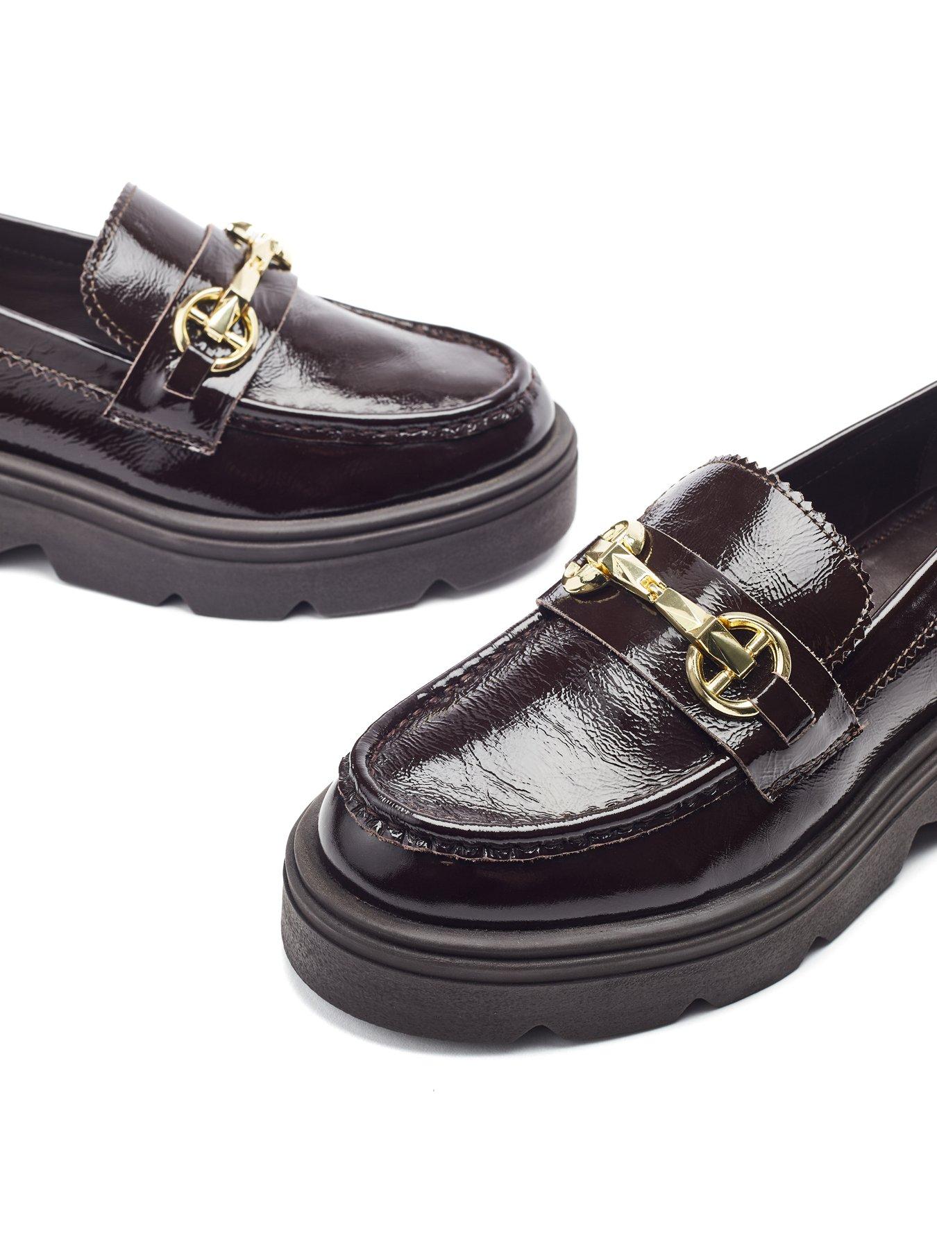 Image 4 of 4 of Moda In Pelle Eisa Dark Brown Leather Chunky Loafer With Detailed Apron Trim
