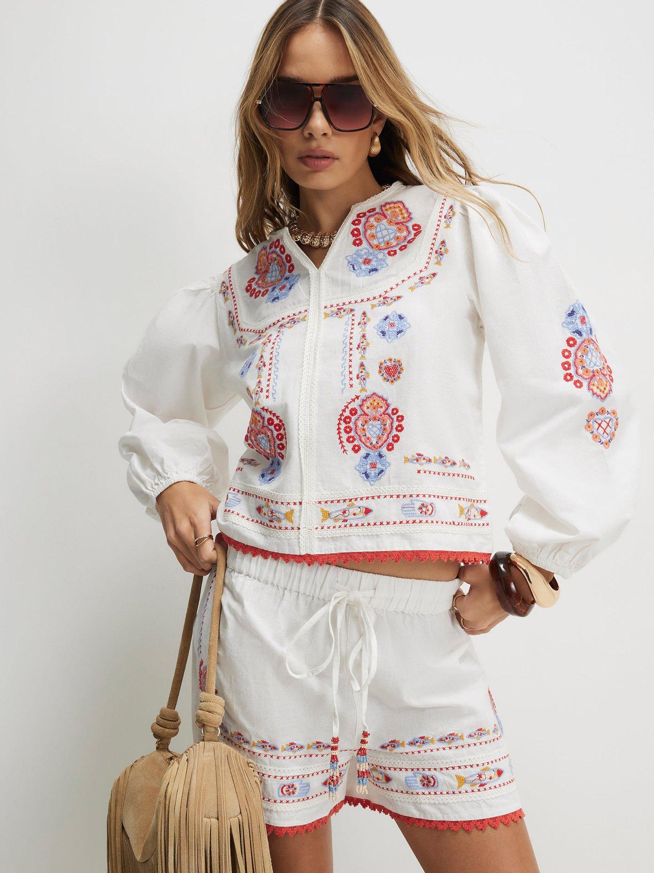 River Island Embroidered Mexicana Blouse - White