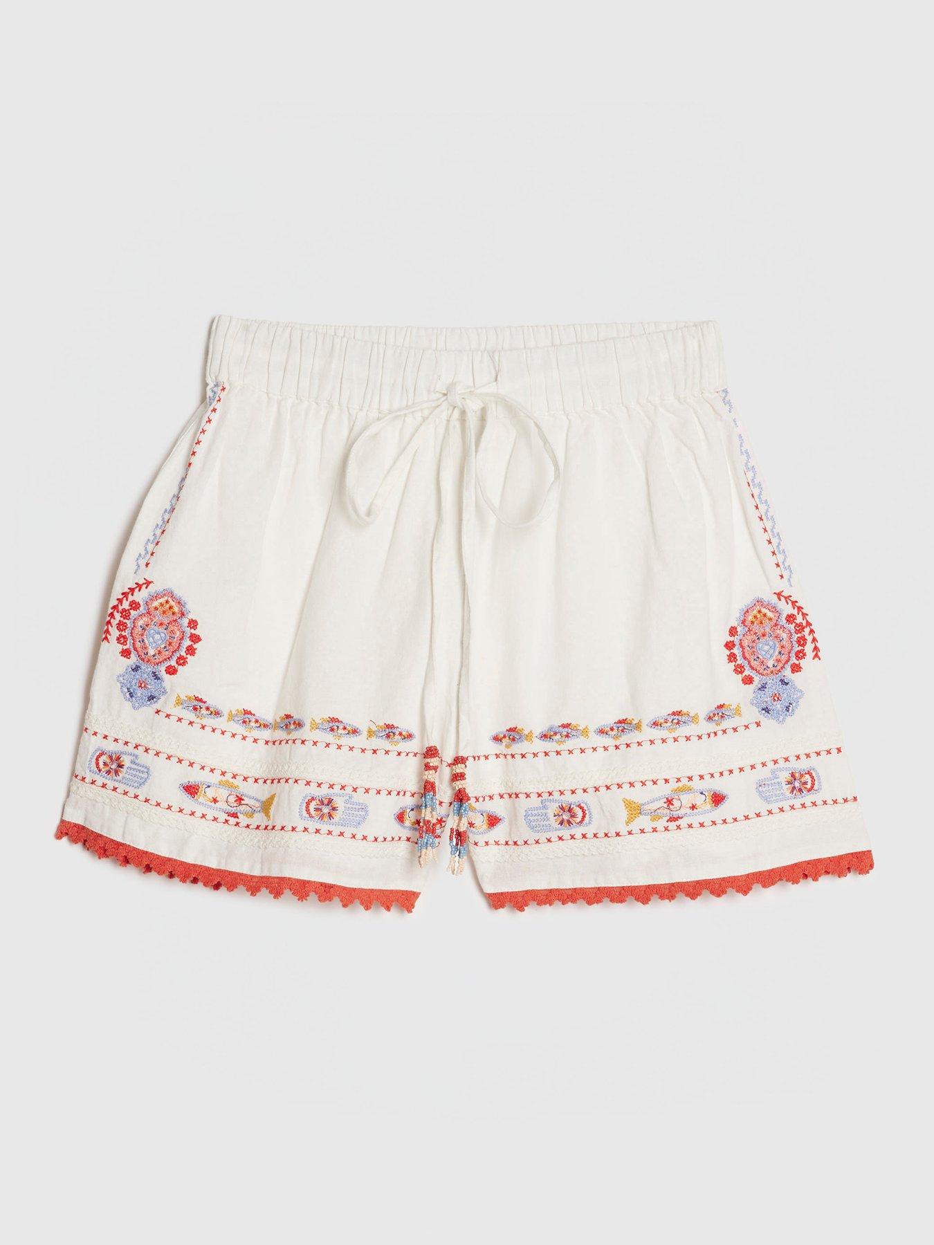 Image 5 of 6 of River Island White Embroidered Mexicana Shorts Co-ord