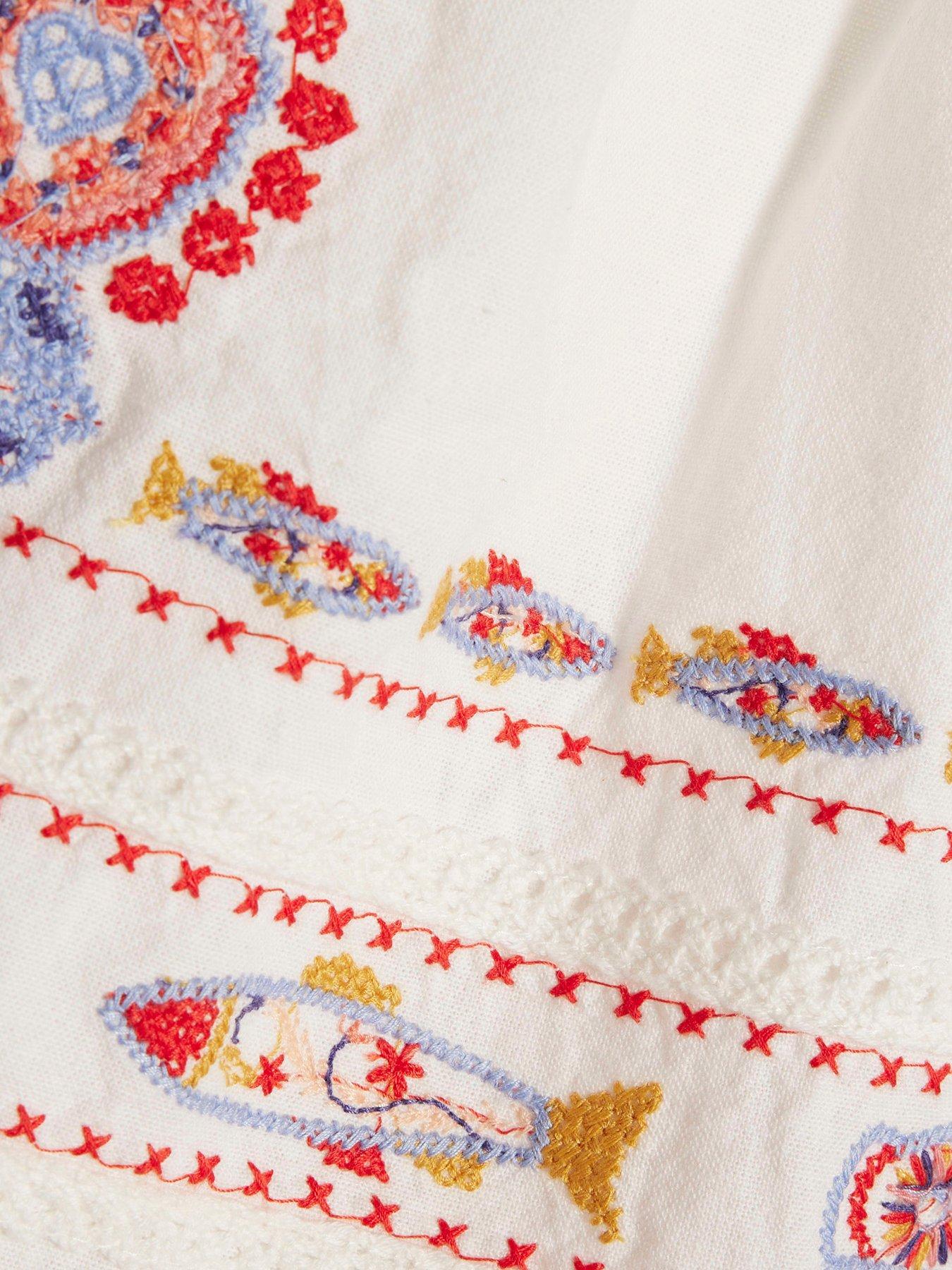 Image 6 of 6 of River Island White Embroidered Mexicana Shorts Co-ord