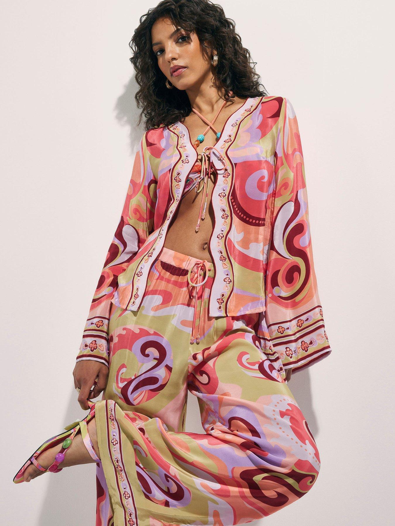 Image 1 of 6 of River Island Swirl Print Cover Up - Orange
