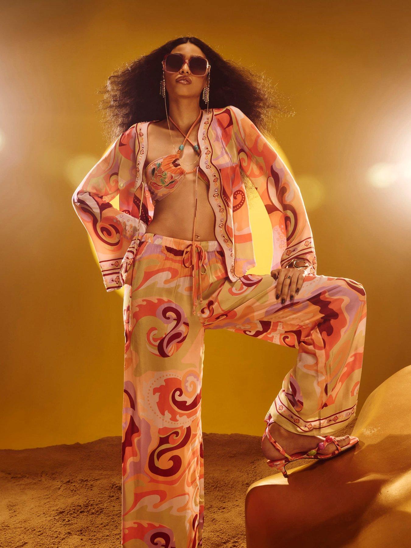 Image 3 of 6 of River Island Swirl Print Cover Up - Orange
