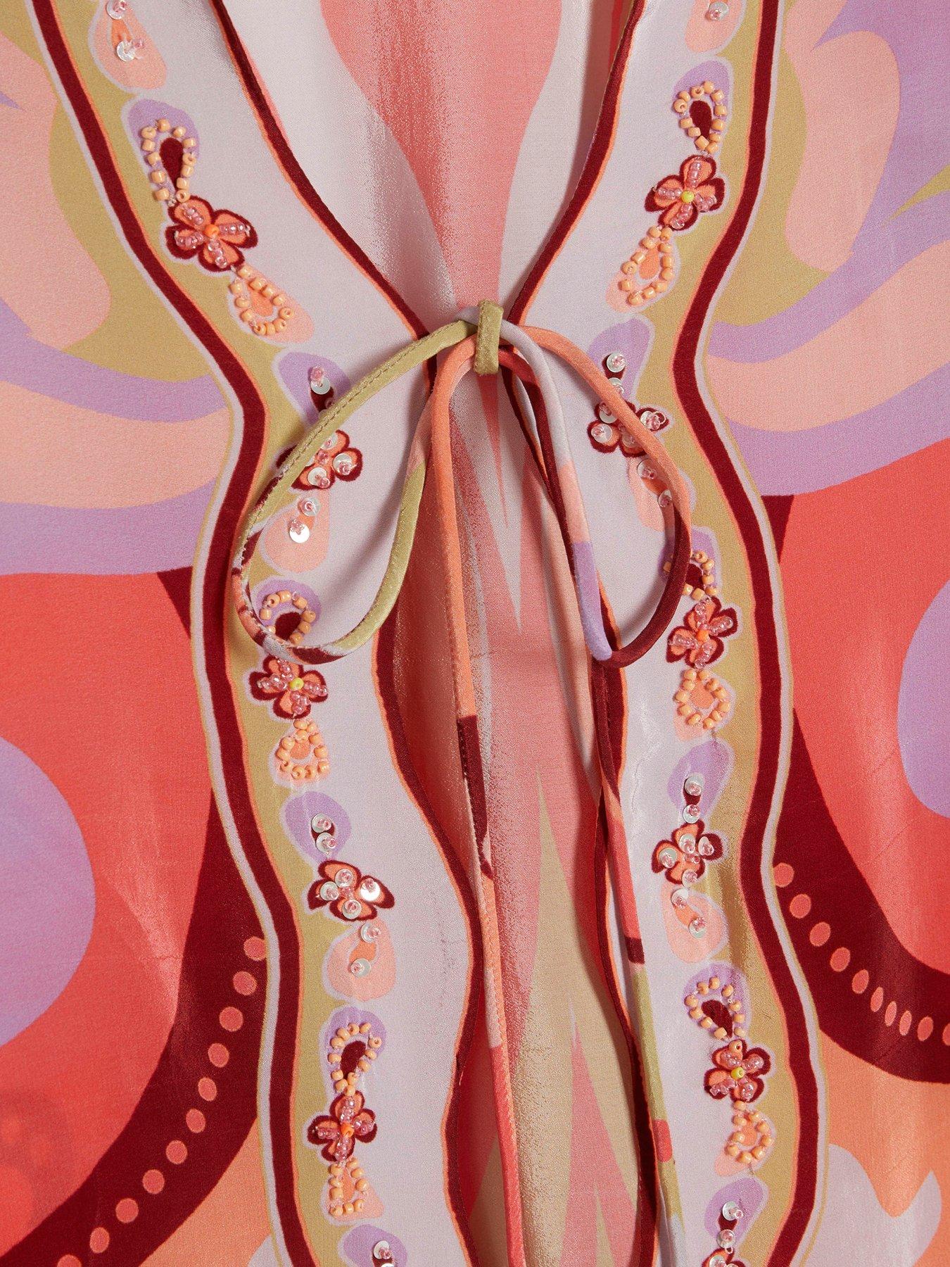 Image 6 of 6 of River Island Swirl Print Cover Up - Orange
