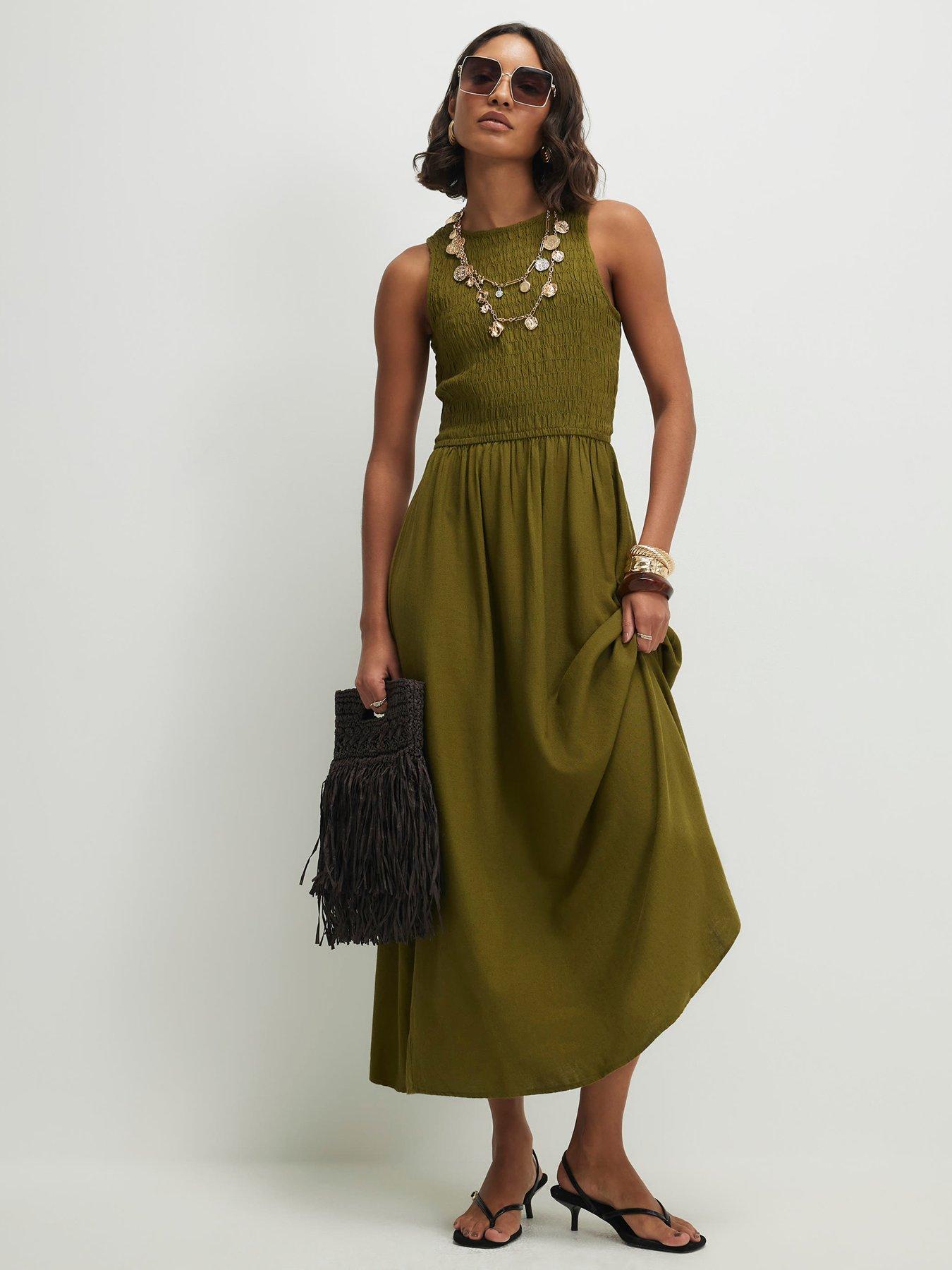 River Island One Shoulder Plisse Midi Dress - Green | Very