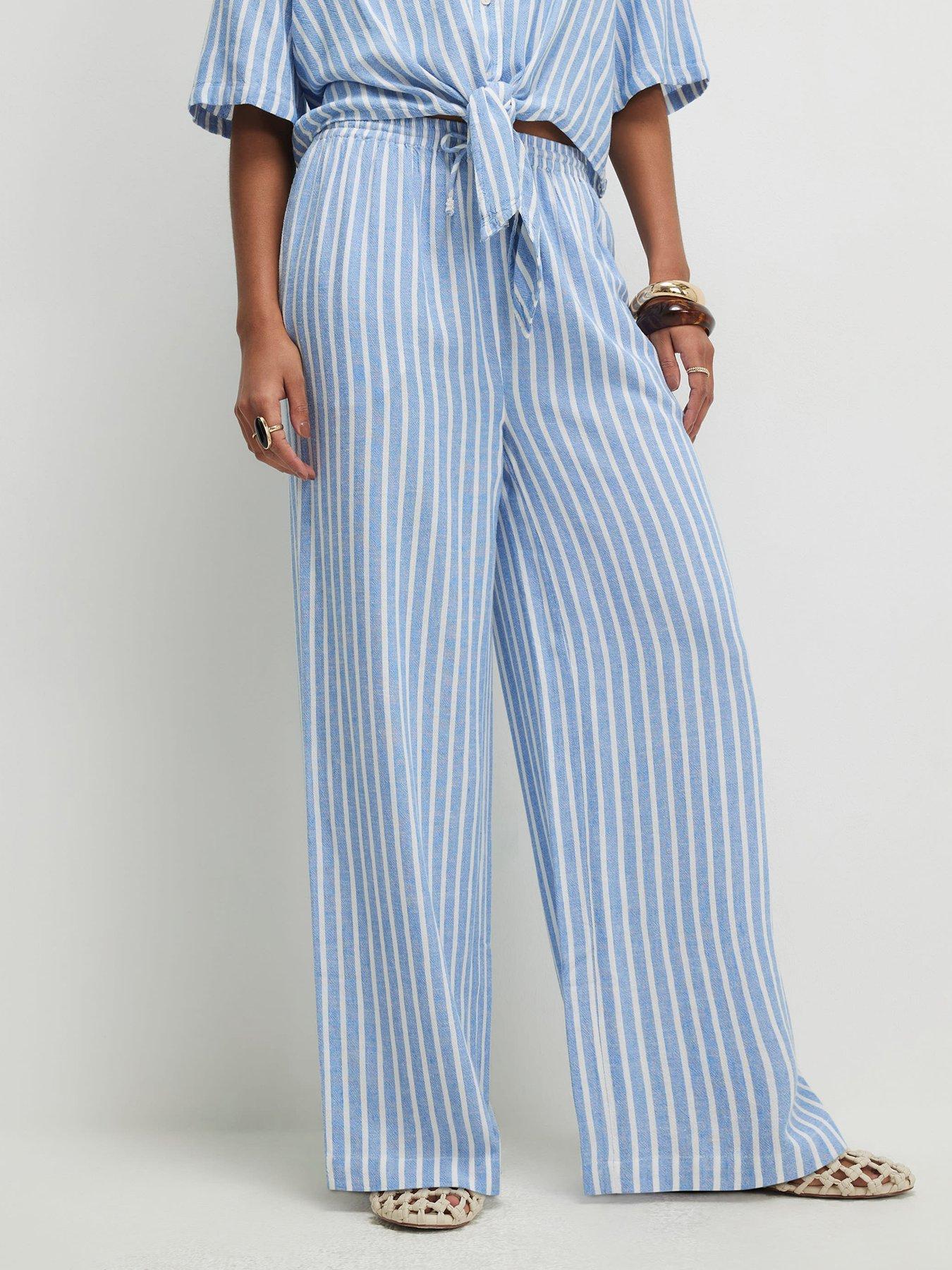 River Island Linen Stripe Trouser - Blue