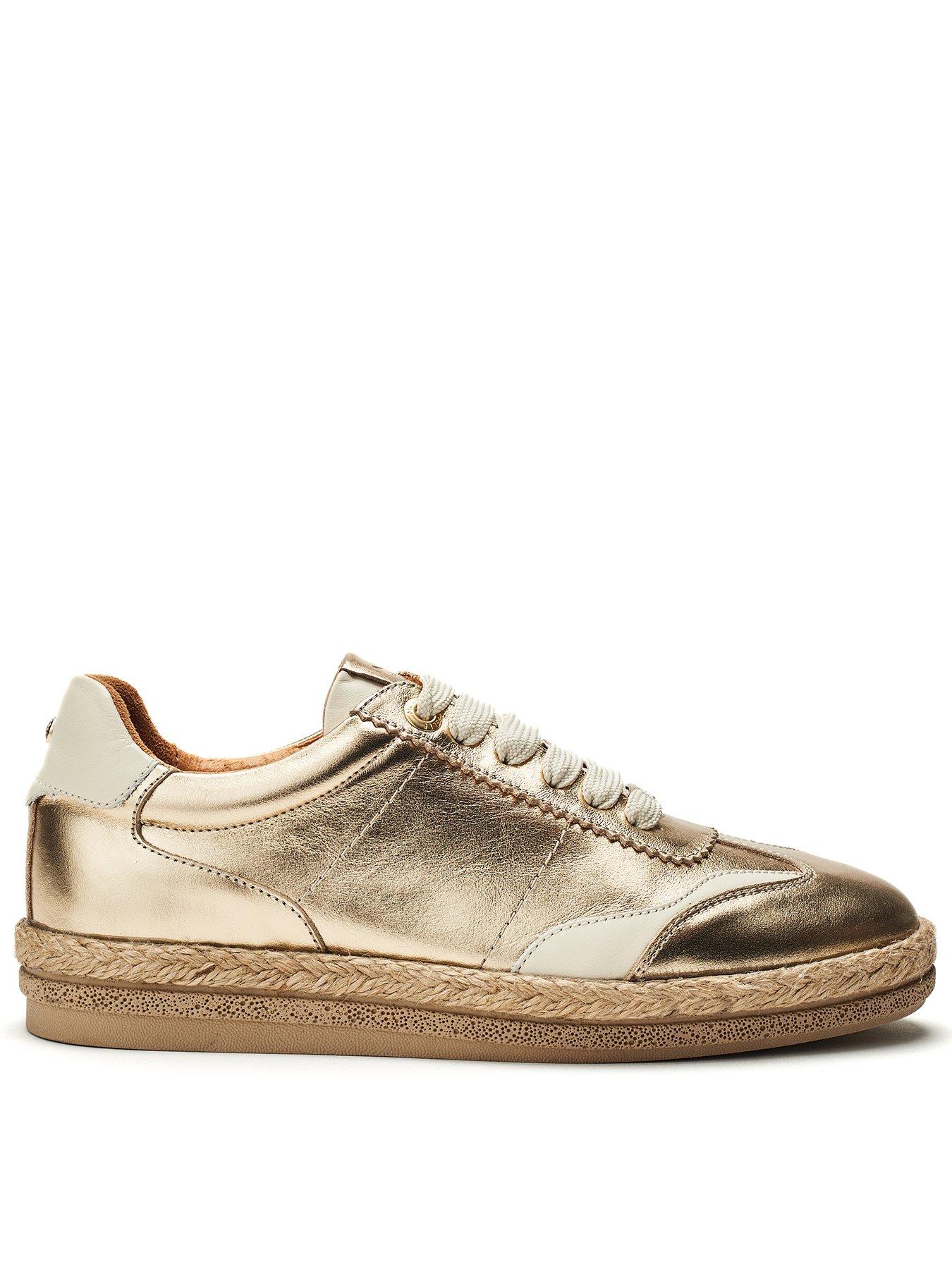Moda In Pelle Baibe Gold Leather Multi Panel Trainer On Espadrille Sole Unit