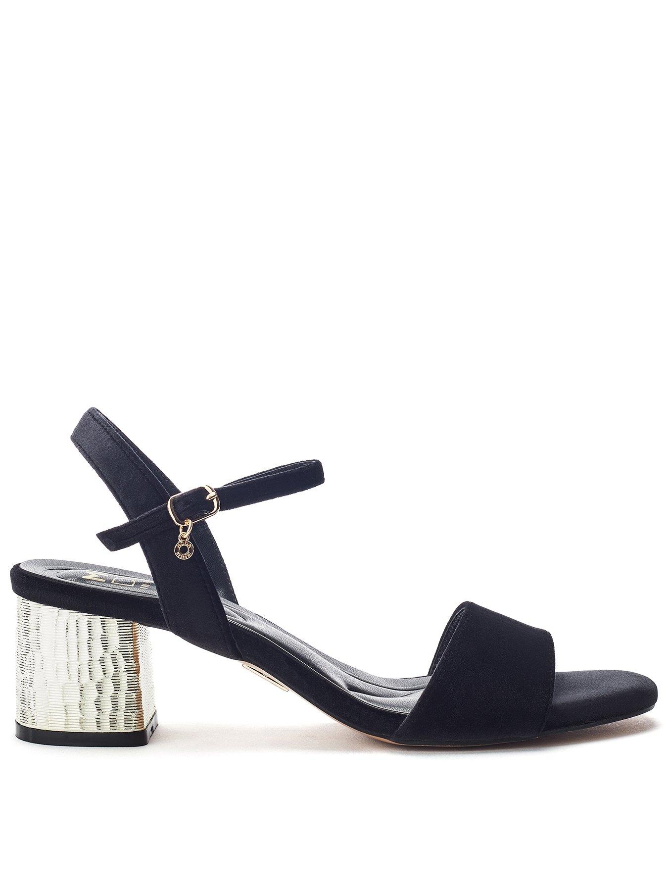 Moda In Pelle Nareena Black Velvet Textured Heel Two Part Sandal, Black, Size 8, Women