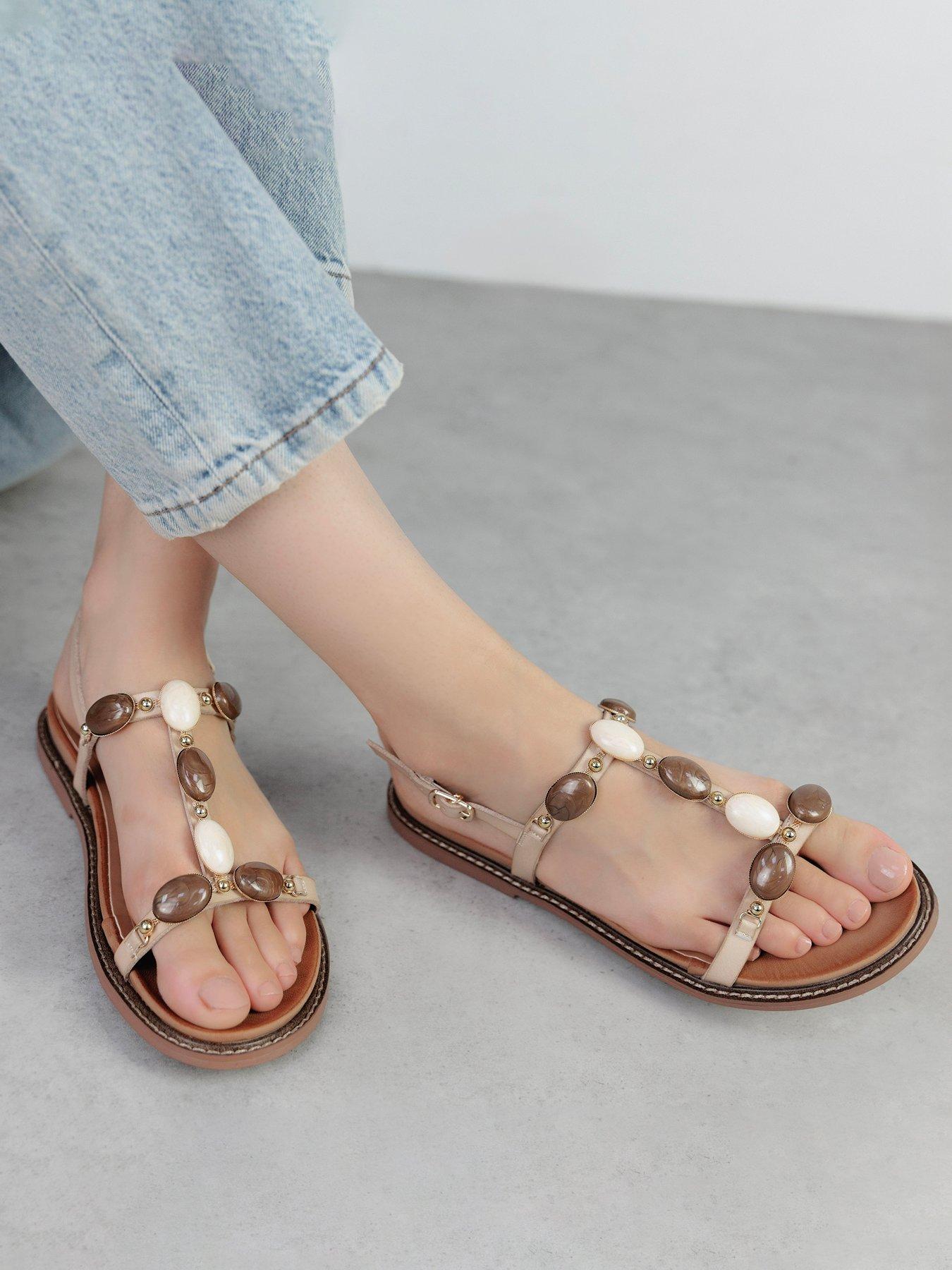 Moda In Pelle Nicca Off White Porvair Jewel Stone T Bar Sandal