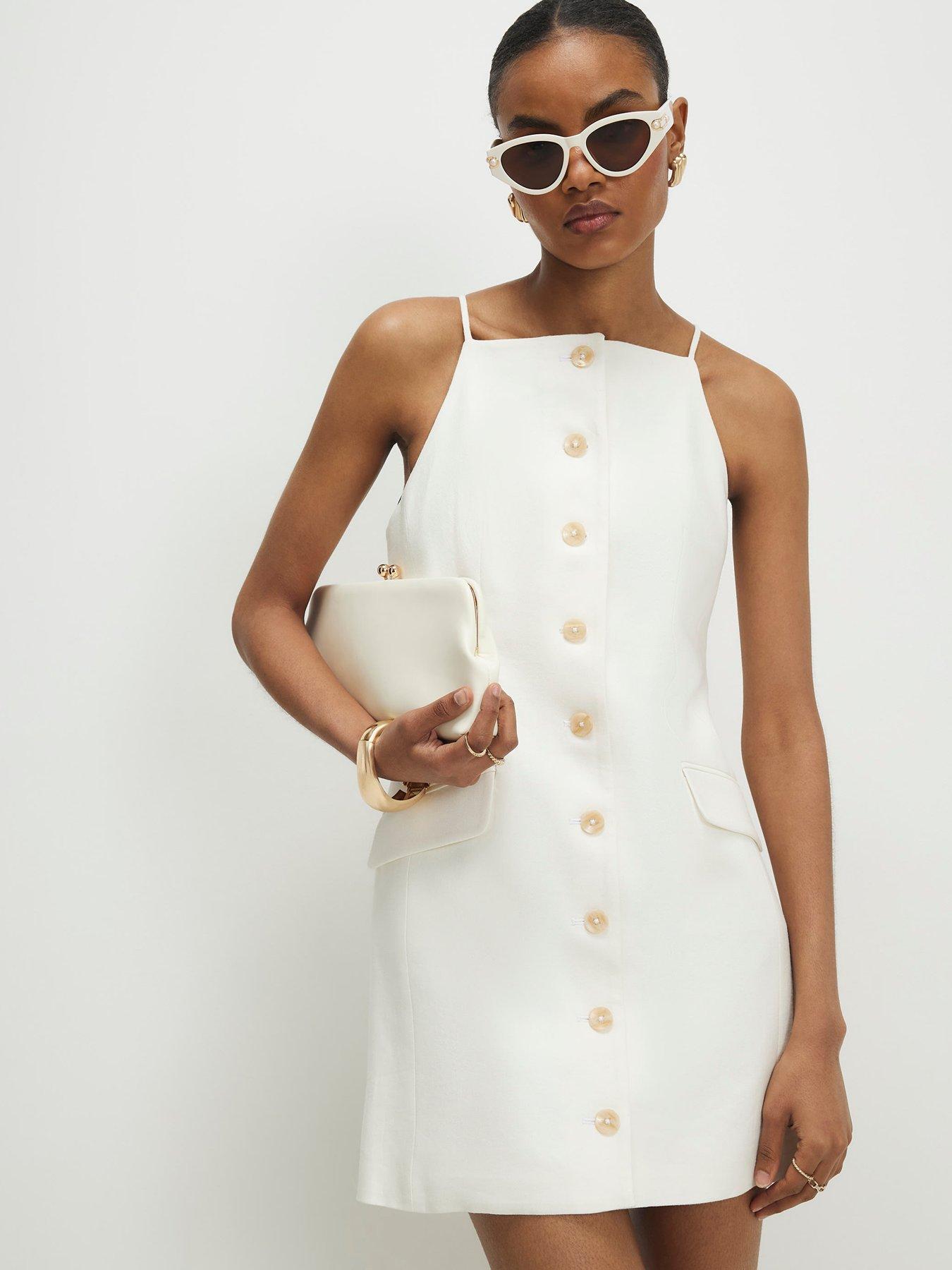 River Island Short Linen Button Mini Dress - White | Very