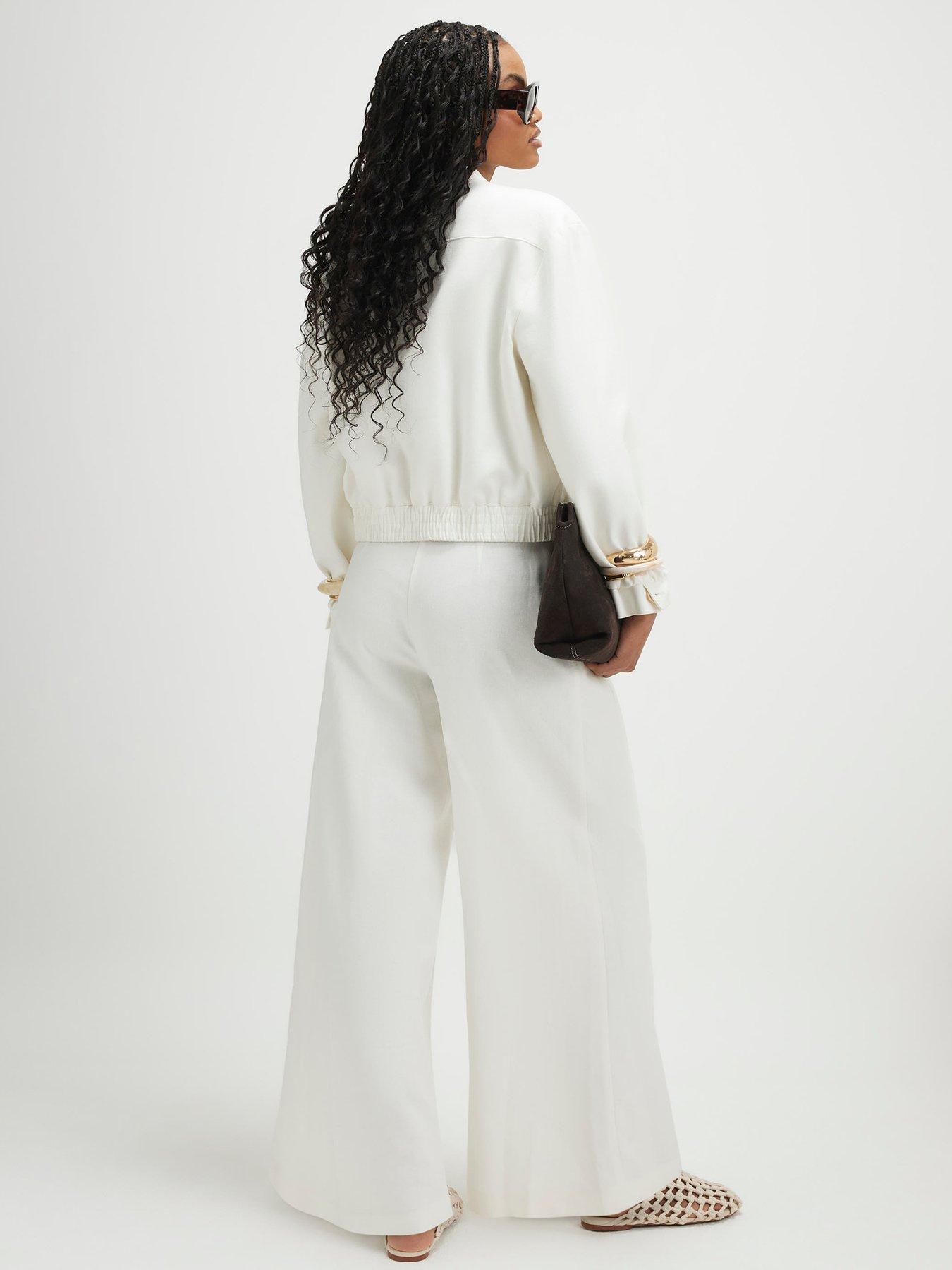 Image 2 of 6 of River Island Linen Belted Wide Leg Trousers - White