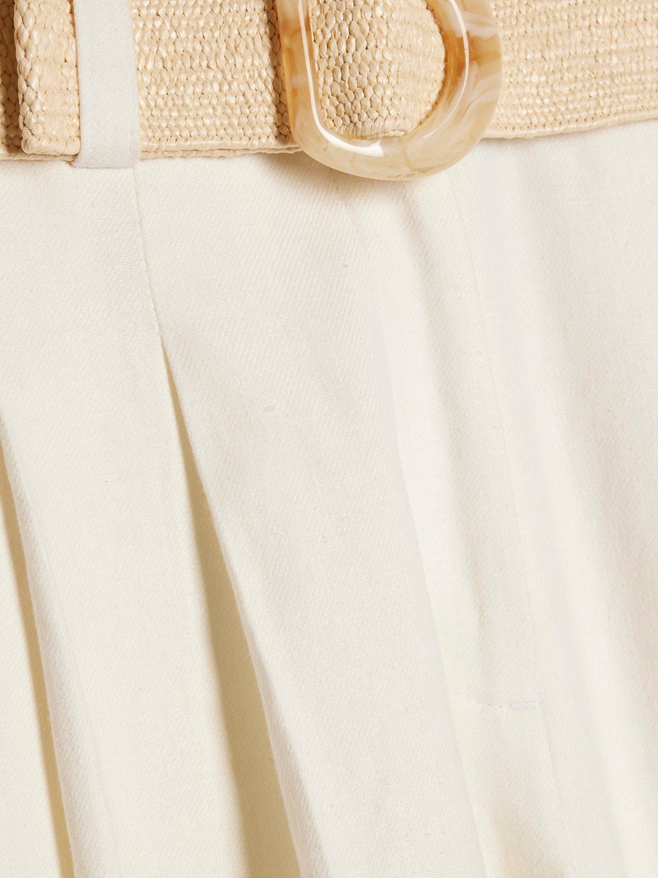 Image 6 of 6 of River Island Linen Belted Wide Leg Trousers - White