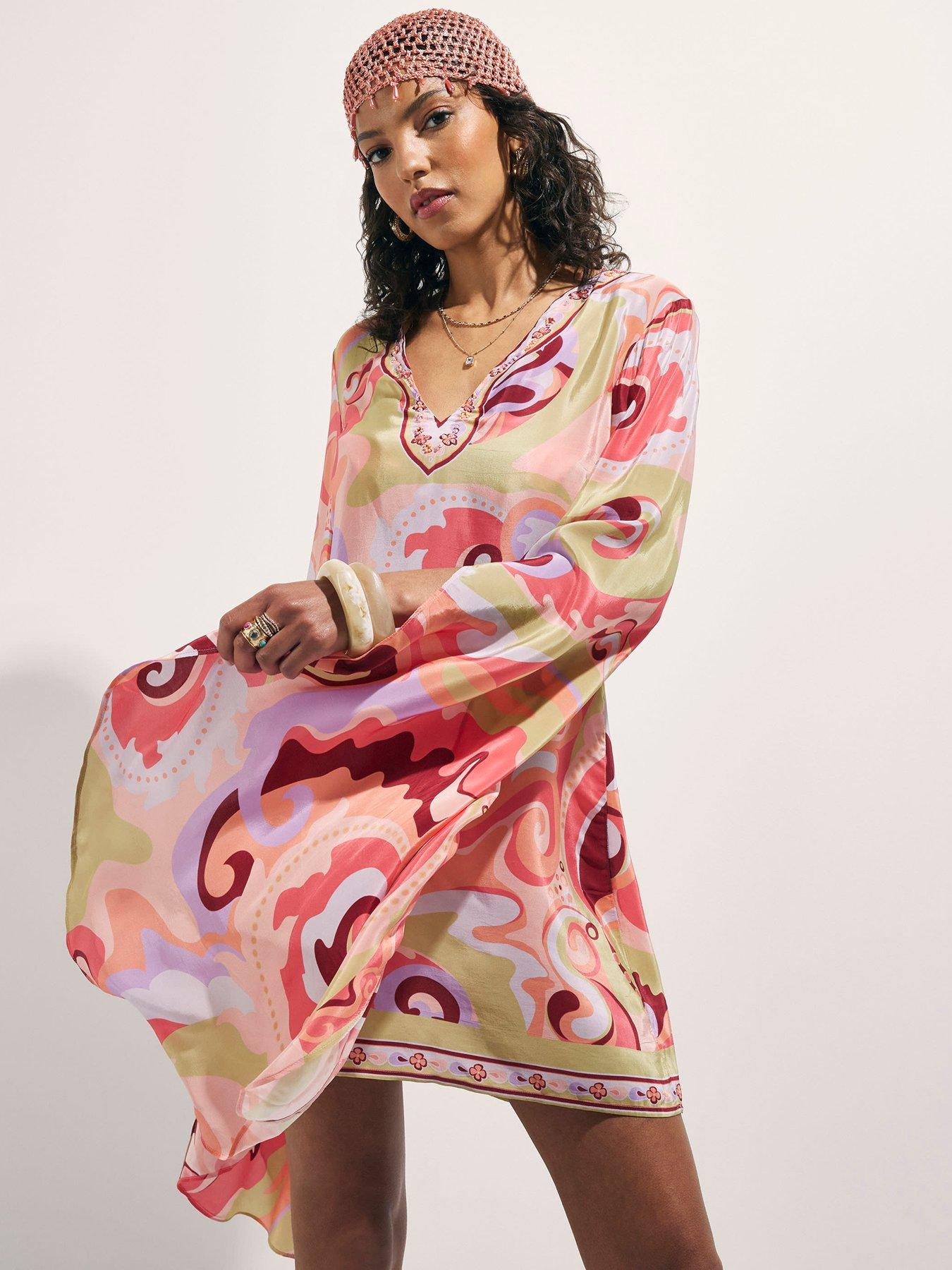 Image 4 of 4 of River Island Terry De Havilland Swirl Print Plunge Mini - Orange