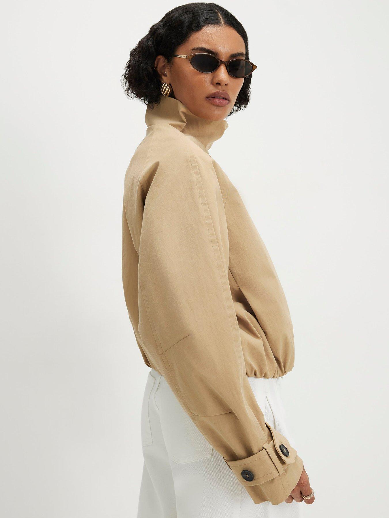 Image 2 of 5 of River Island Funnel Neck Chopped Trench Jacket - Beige