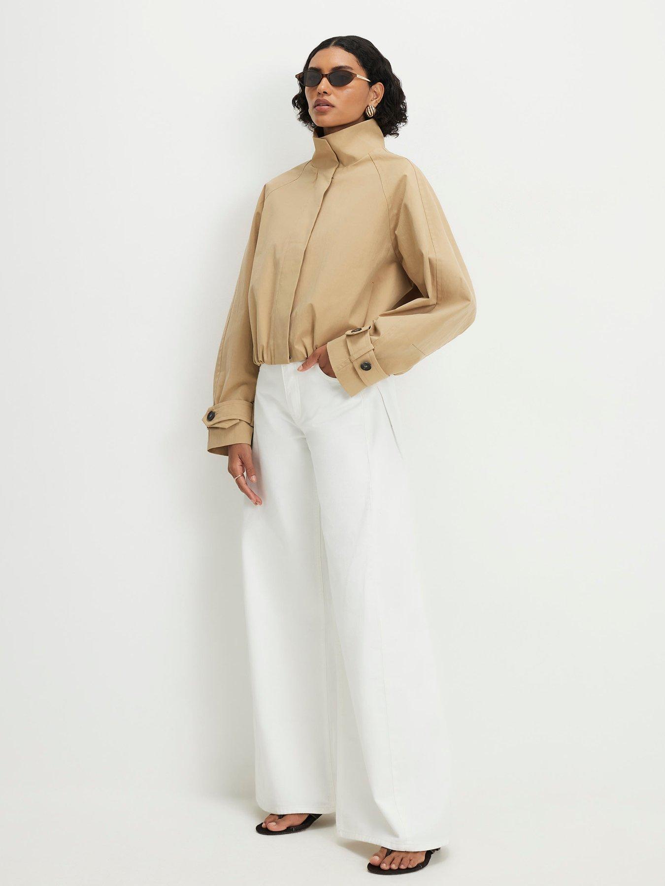 Image 3 of 5 of River Island Funnel Neck Chopped Trench Jacket - Beige