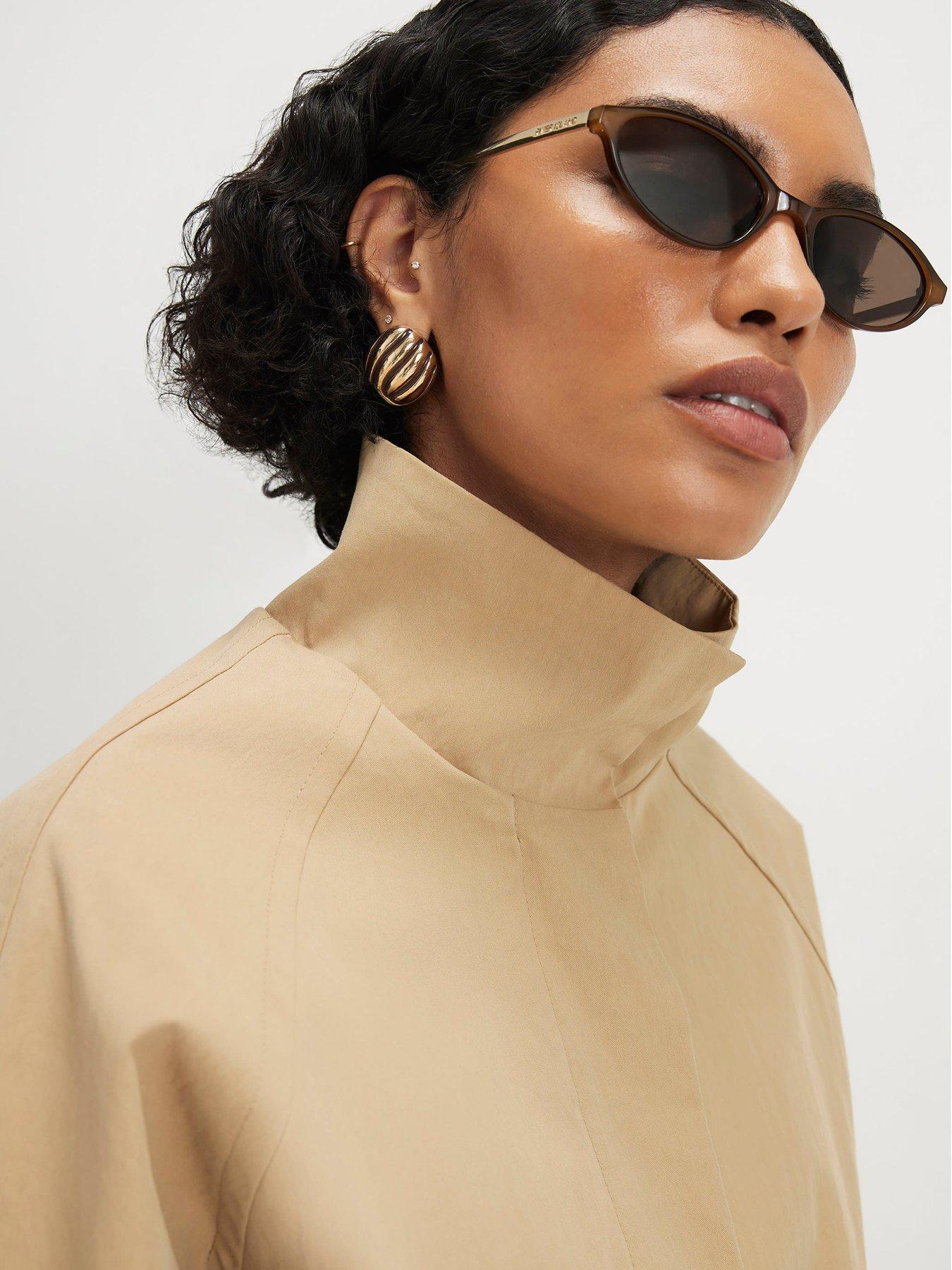 Image 4 of 5 of River Island Funnel Neck Chopped Trench Jacket - Beige