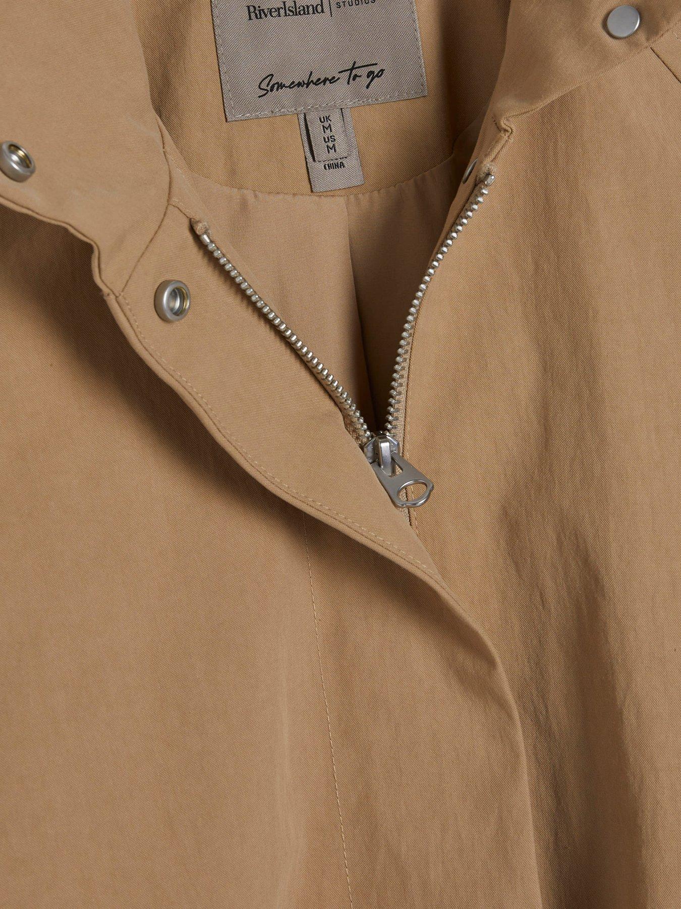 Image 5 of 5 of River Island Funnel Neck Chopped Trench Jacket - Beige