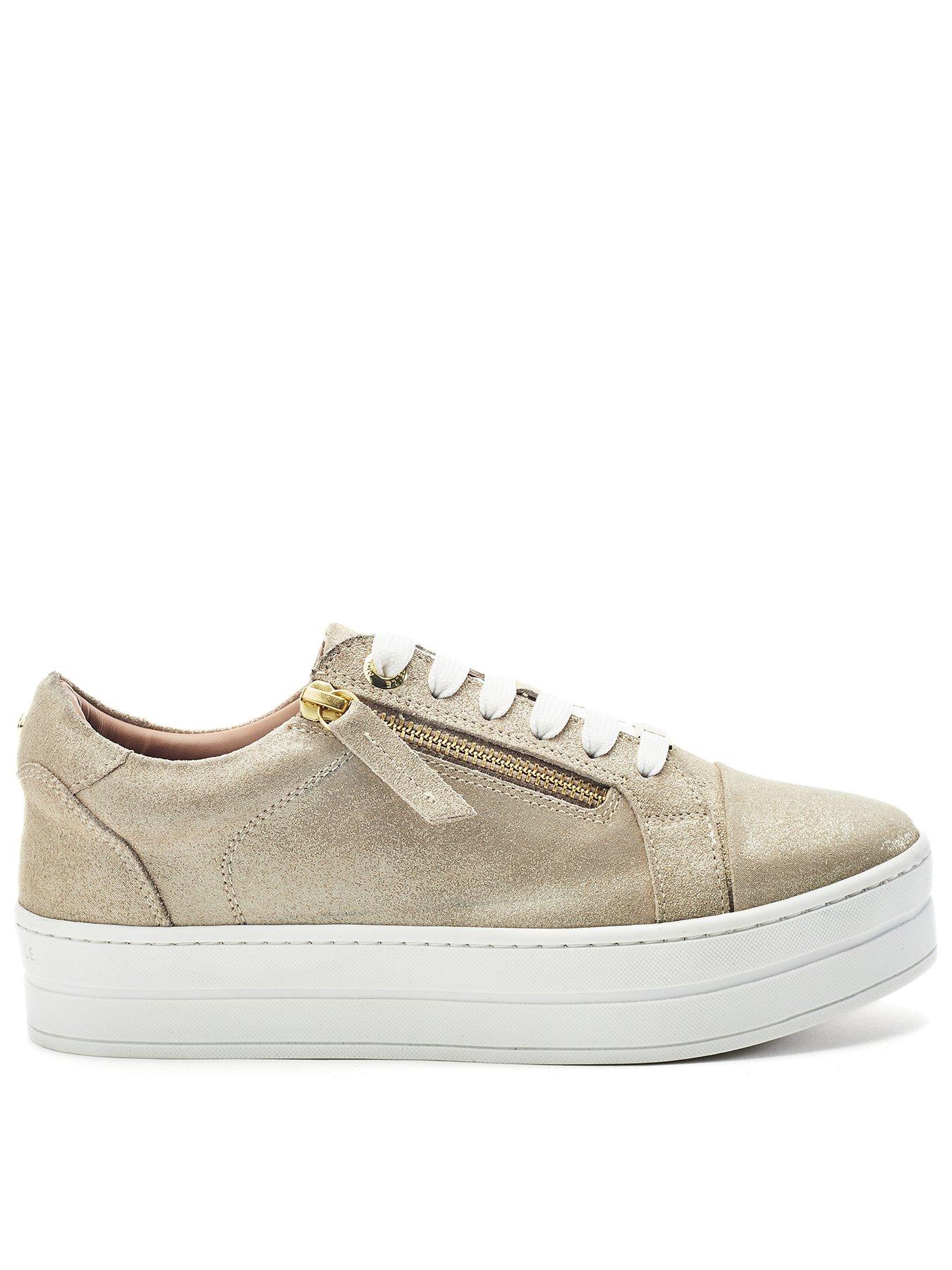 Moda In Pelle Abbee Leather Slab Sole Lace Up Trainer With Zip, Gold, Size 7, Women