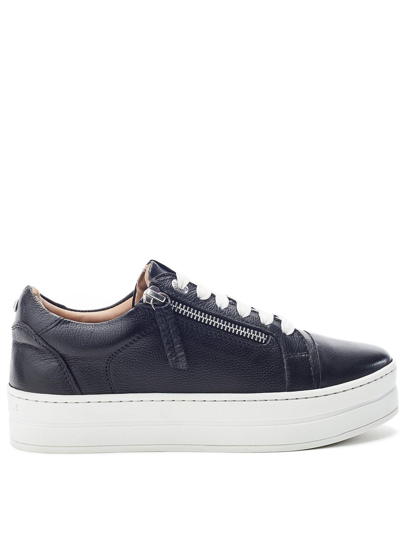 Moda In Pelle Abbee Black Leather Slab Sole Lace Up Trainer With Zip