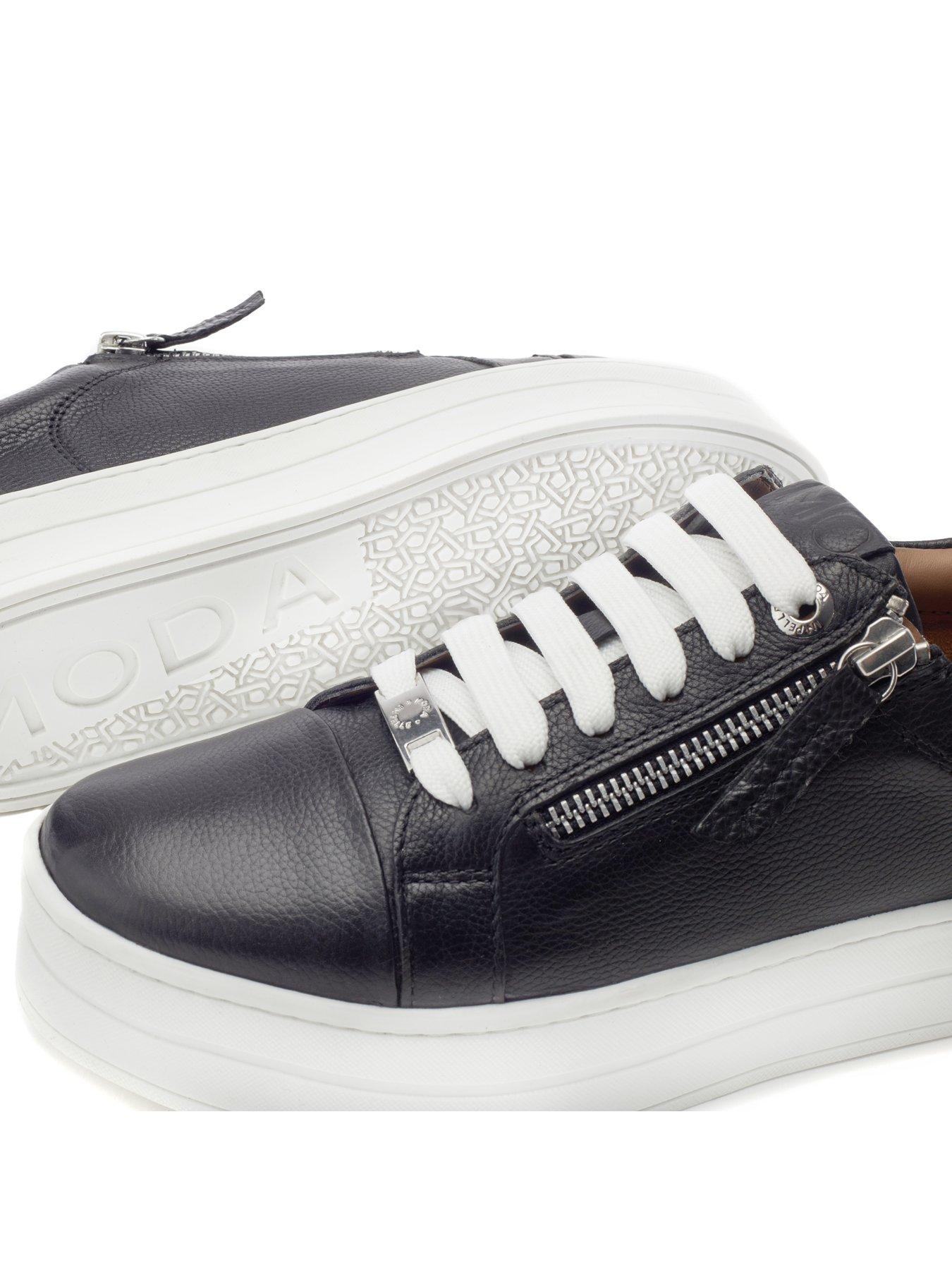 Image 4 of 4 of Moda In Pelle Abbee Black Leather Slab Sole Lace Up Trainer With Zip