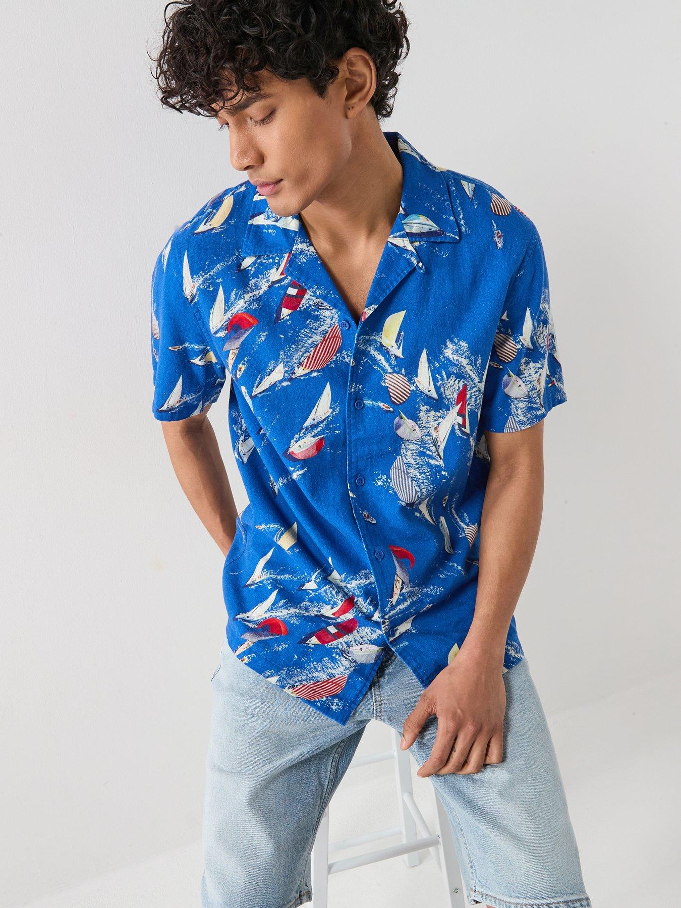 Tommy Jeans Boat Printed Slub Short Sleeve Shirt - Blue