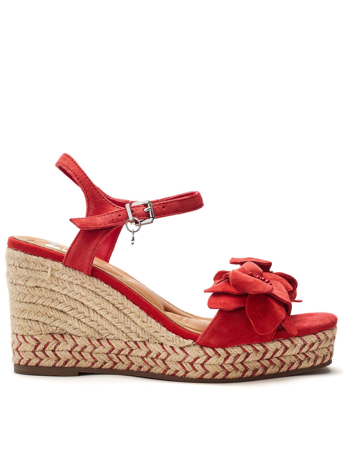 Image 2 of 5 of Moda In Pelle Mistee Red Suede Flower Detail Wedge